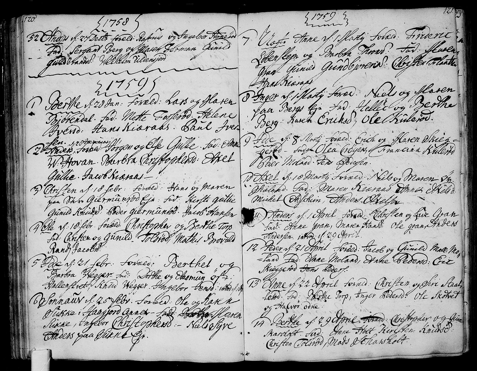 Andebu kirkebøker, AV/SAKO-A-336/F/Fa/L0002: Parish register (official) no. I 2, 1733-1802, p. 120-121