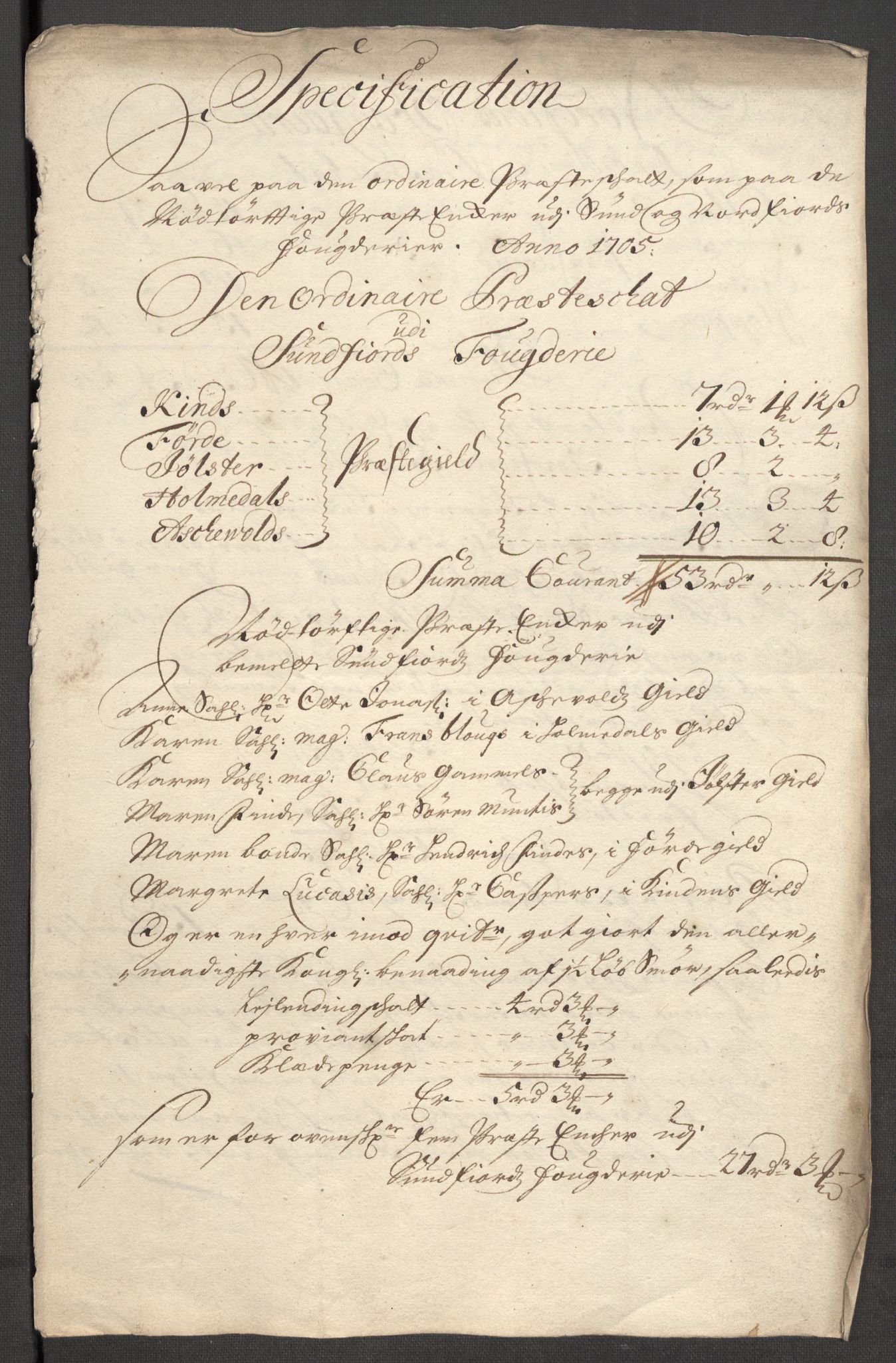 Rentekammeret inntil 1814, Reviderte regnskaper, Fogderegnskap, RA/EA-4092/R53/L3429: Fogderegnskap Sunn- og Nordfjord, 1705, p. 76