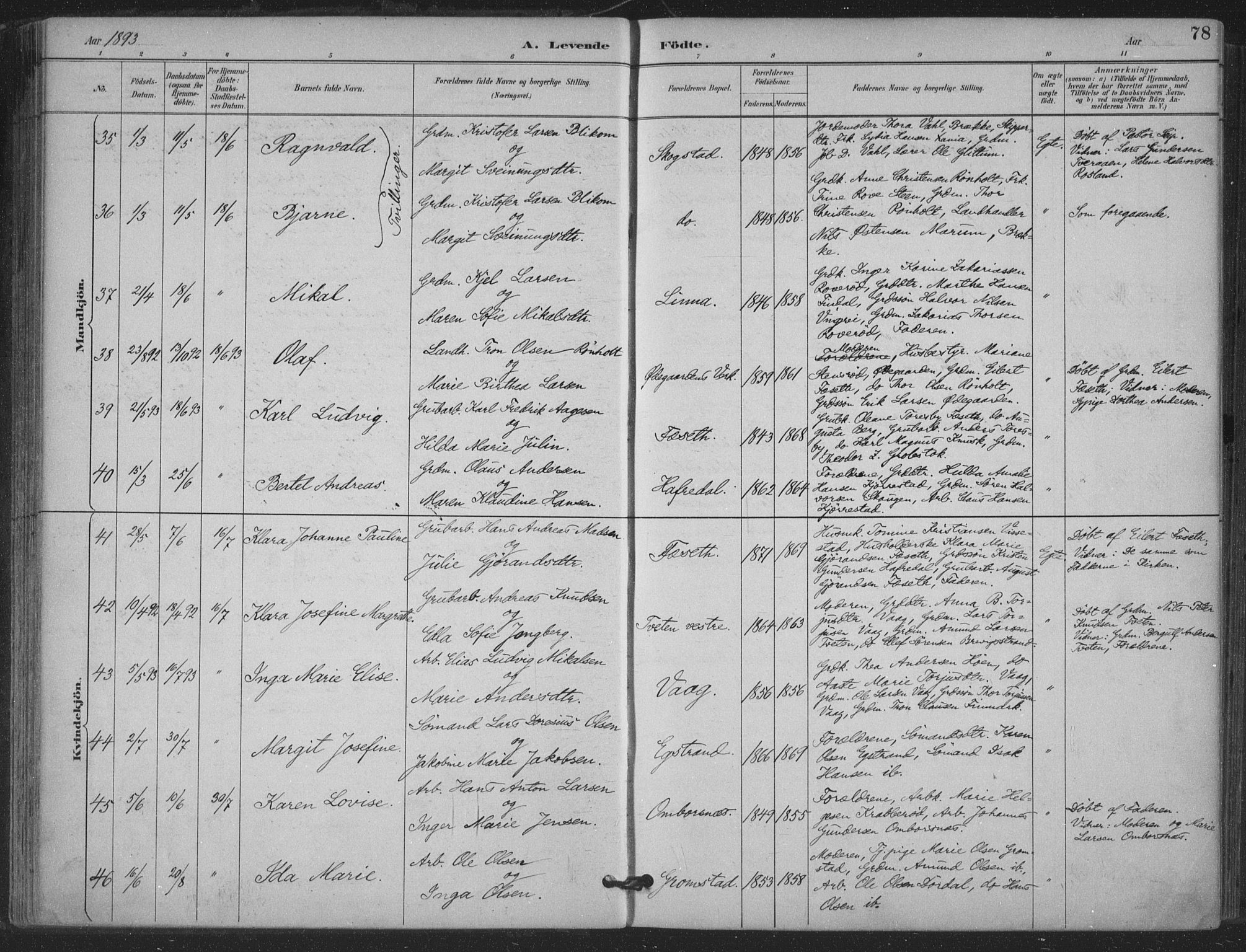 Bamble kirkebøker, AV/SAKO-A-253/F/Fa/L0008: Parish register (official) no. I 8, 1888-1900, p. 78