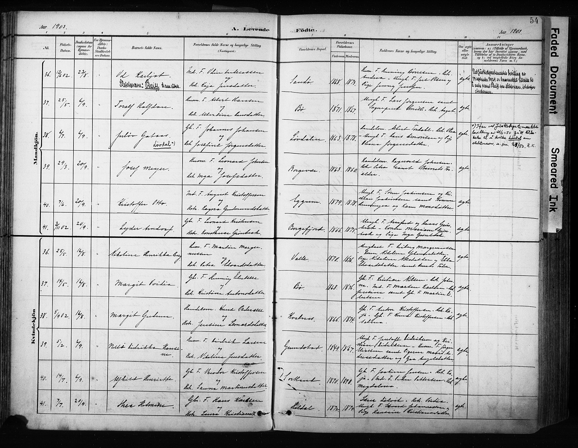 Ministerialprotokoller, klokkerbøker og fødselsregistre - Nordland, SAT/A-1459/880/L1134: Parish register (official) no. 880A08, 1899-1908, p. 54