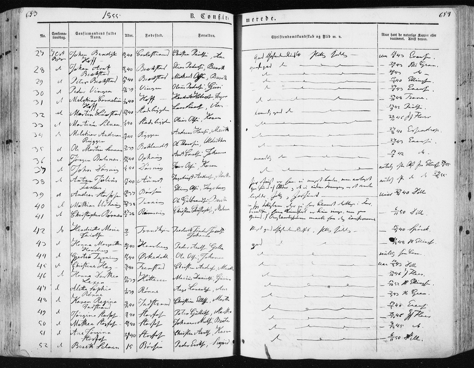 Ministerialprotokoller, klokkerbøker og fødselsregistre - Sør-Trøndelag, SAT/A-1456/659/L0736: Parish register (official) no. 659A06, 1842-1856, p. 653-654