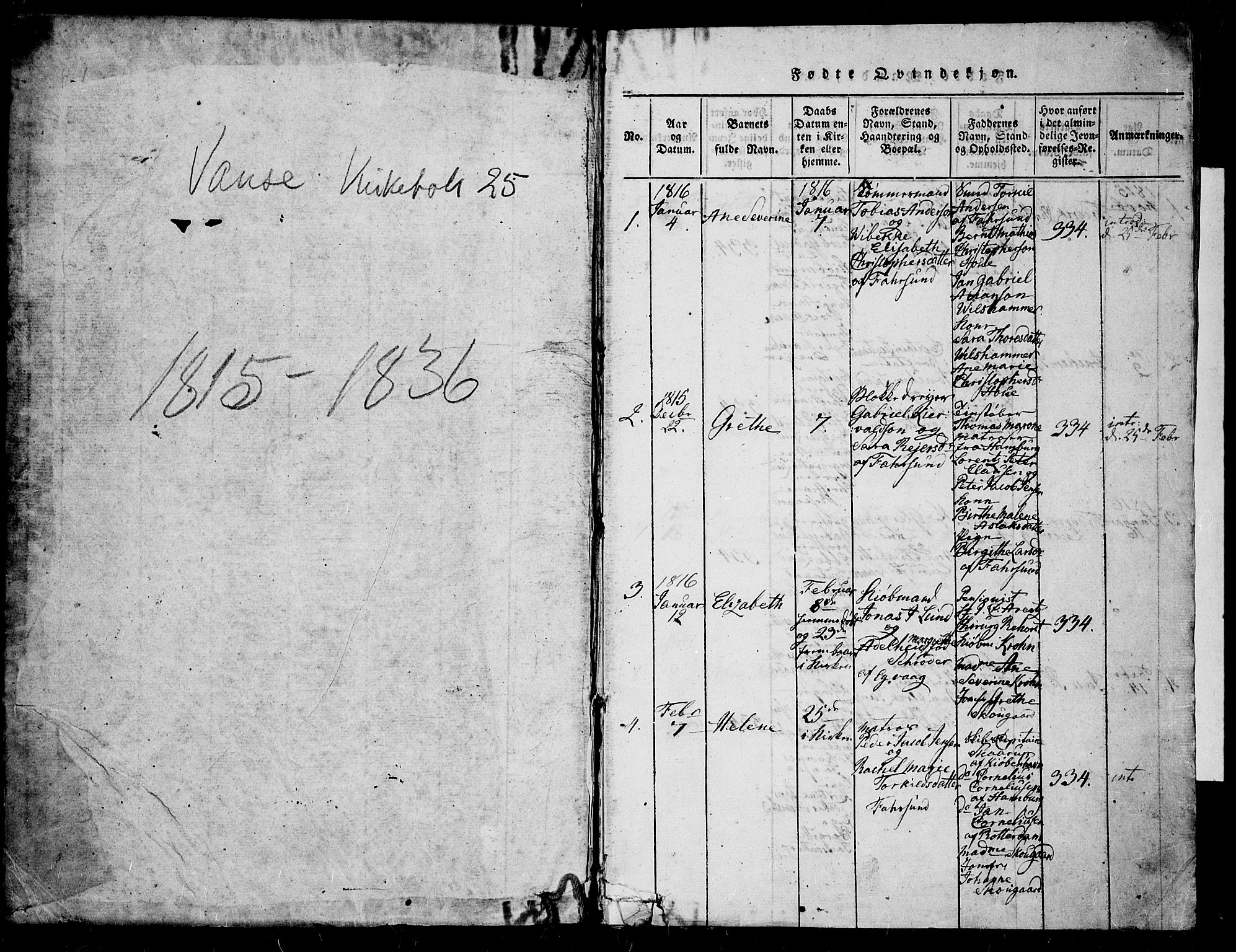 Farsund sokneprestkontor, SAK/1111-0009/F/Fa/L0002: Parish register (official) no. A 2, 1815-1836, p. 1