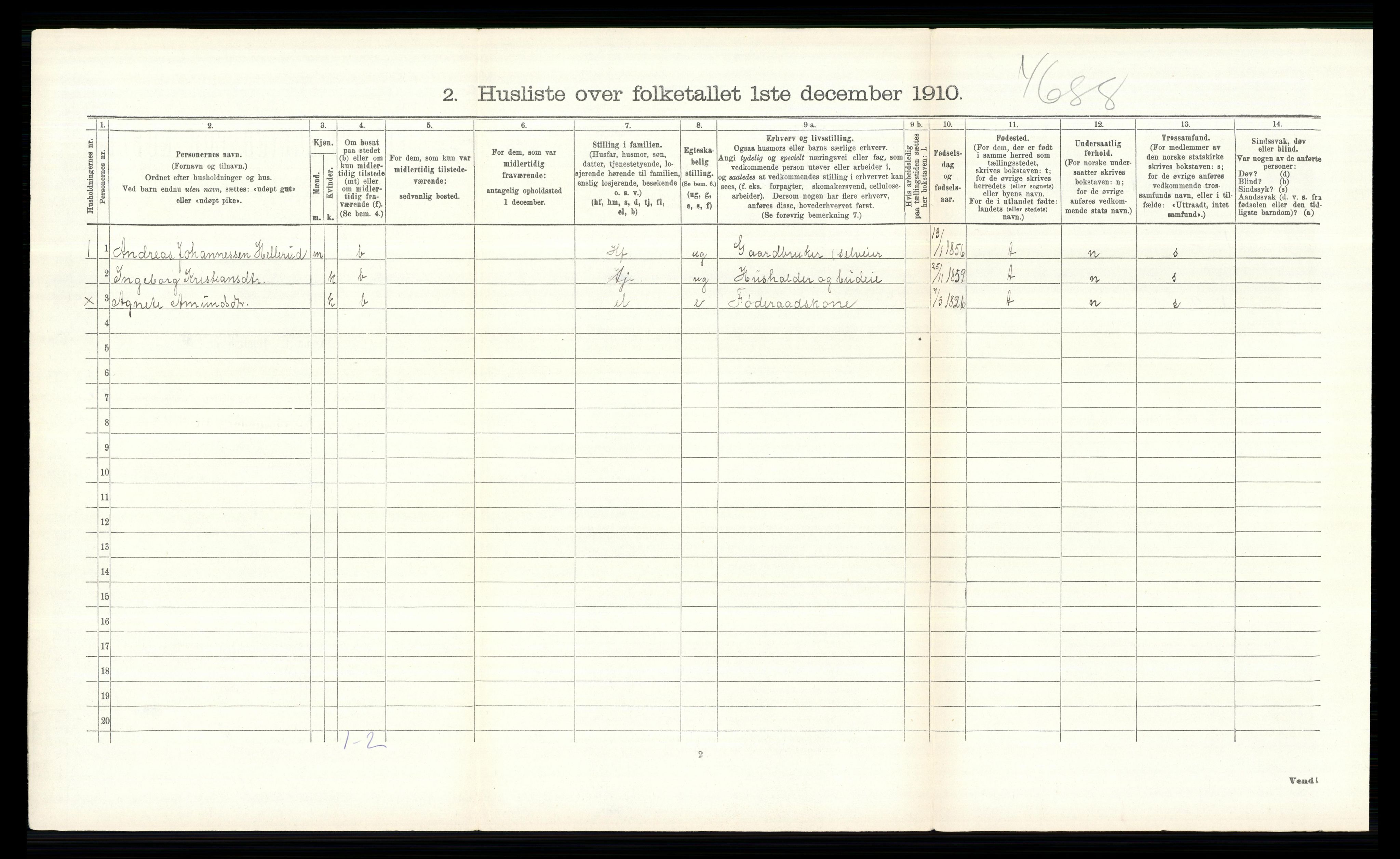 RA, 1910 census for Ringsaker, 1910, p. 1258