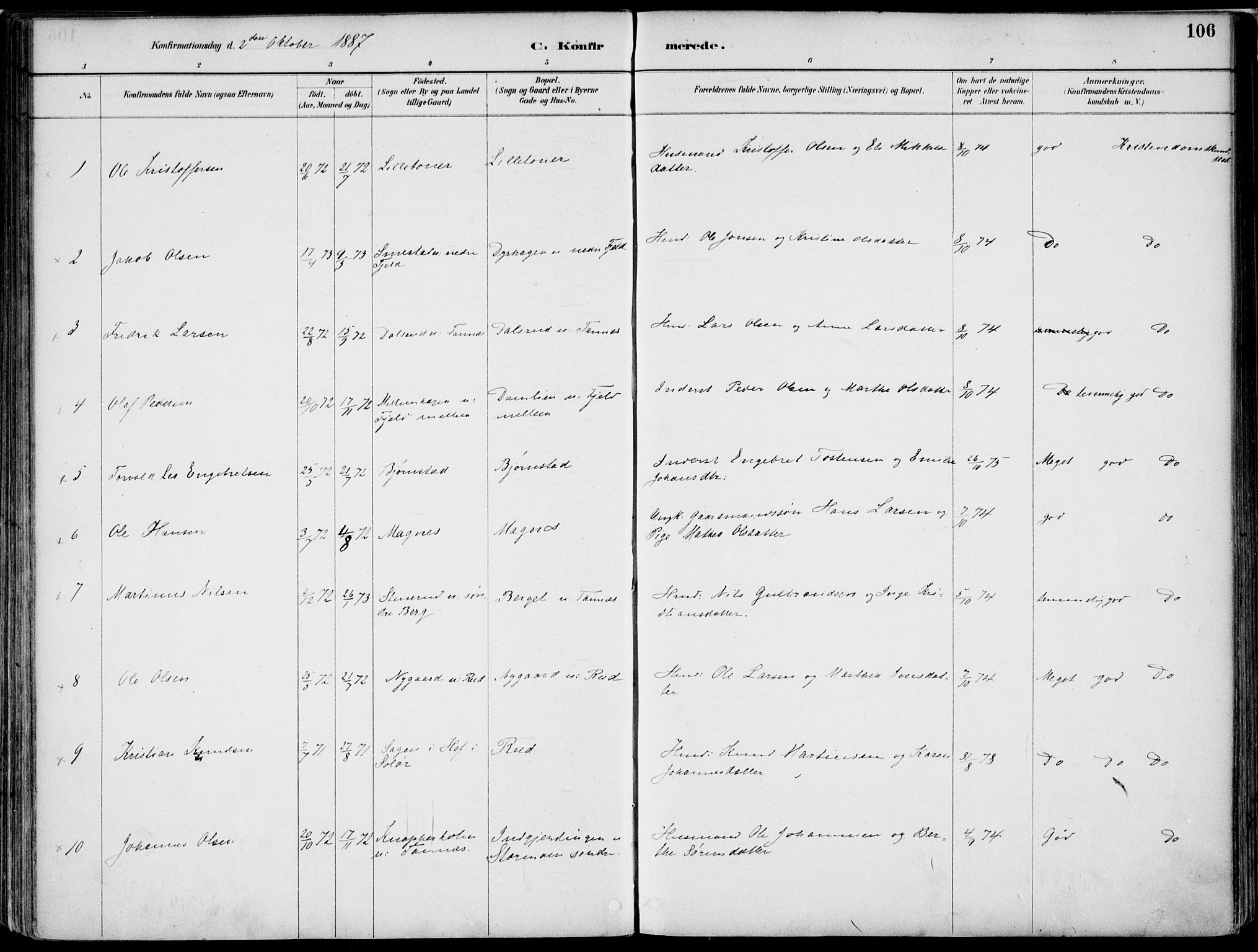 Nord-Odal prestekontor, SAH/PREST-032/H/Ha/Haa/L0008: Parish register (official) no. 8, 1886-1901, p. 106