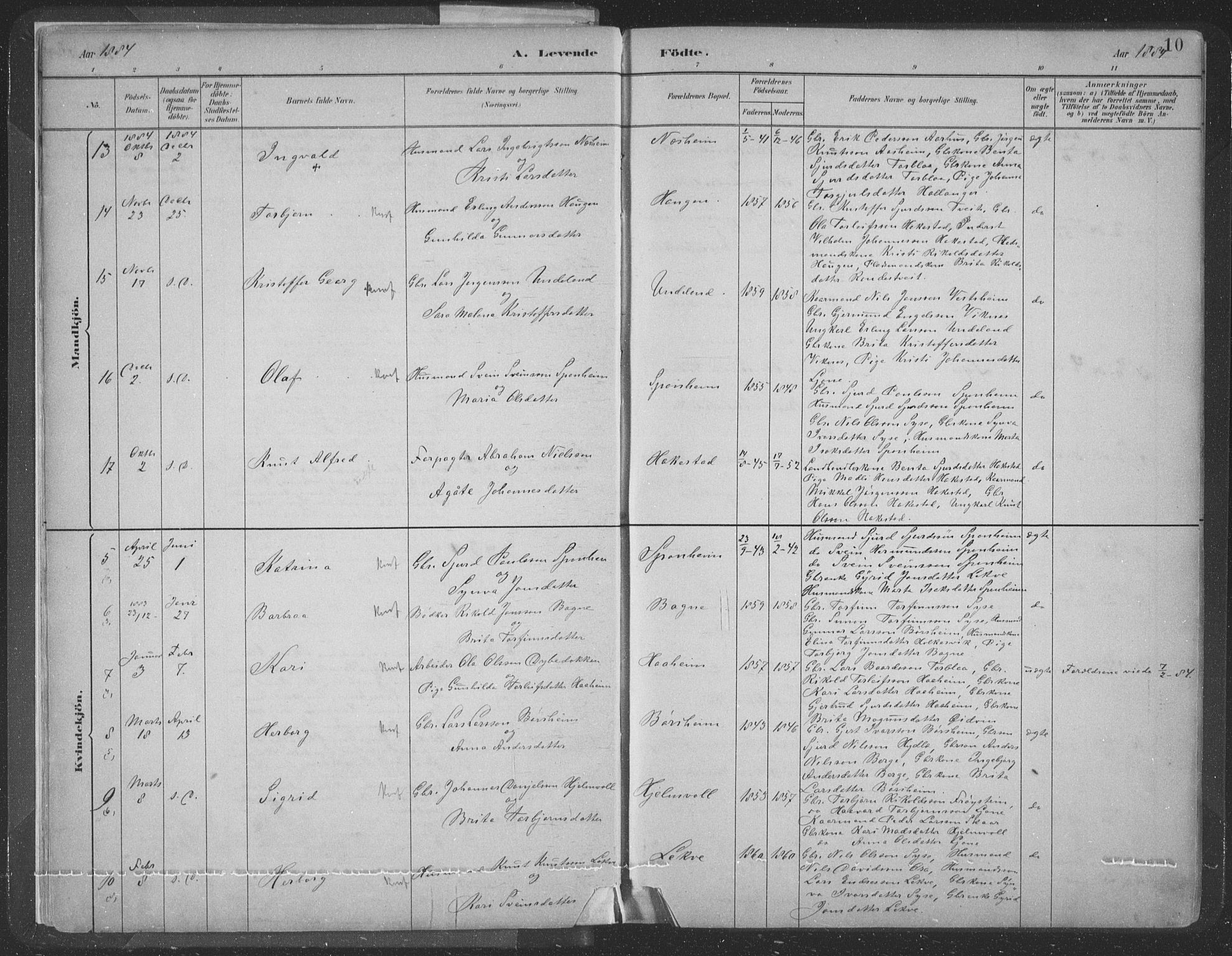Ulvik sokneprestembete, SAB/A-78801/H/Hab: Parish register (copy) no. A 3, 1883-1908, p. 10
