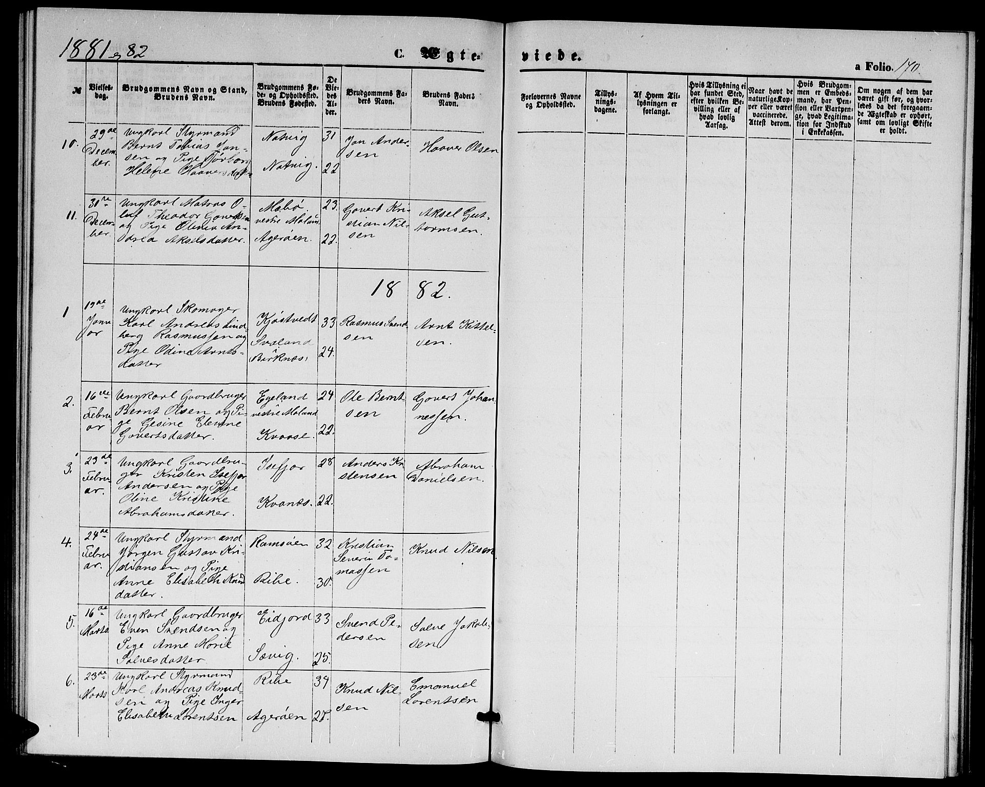 Høvåg sokneprestkontor, AV/SAK-1111-0025/F/Fb/L0003: Parish register (copy) no. B 3, 1870-1882, p. 170