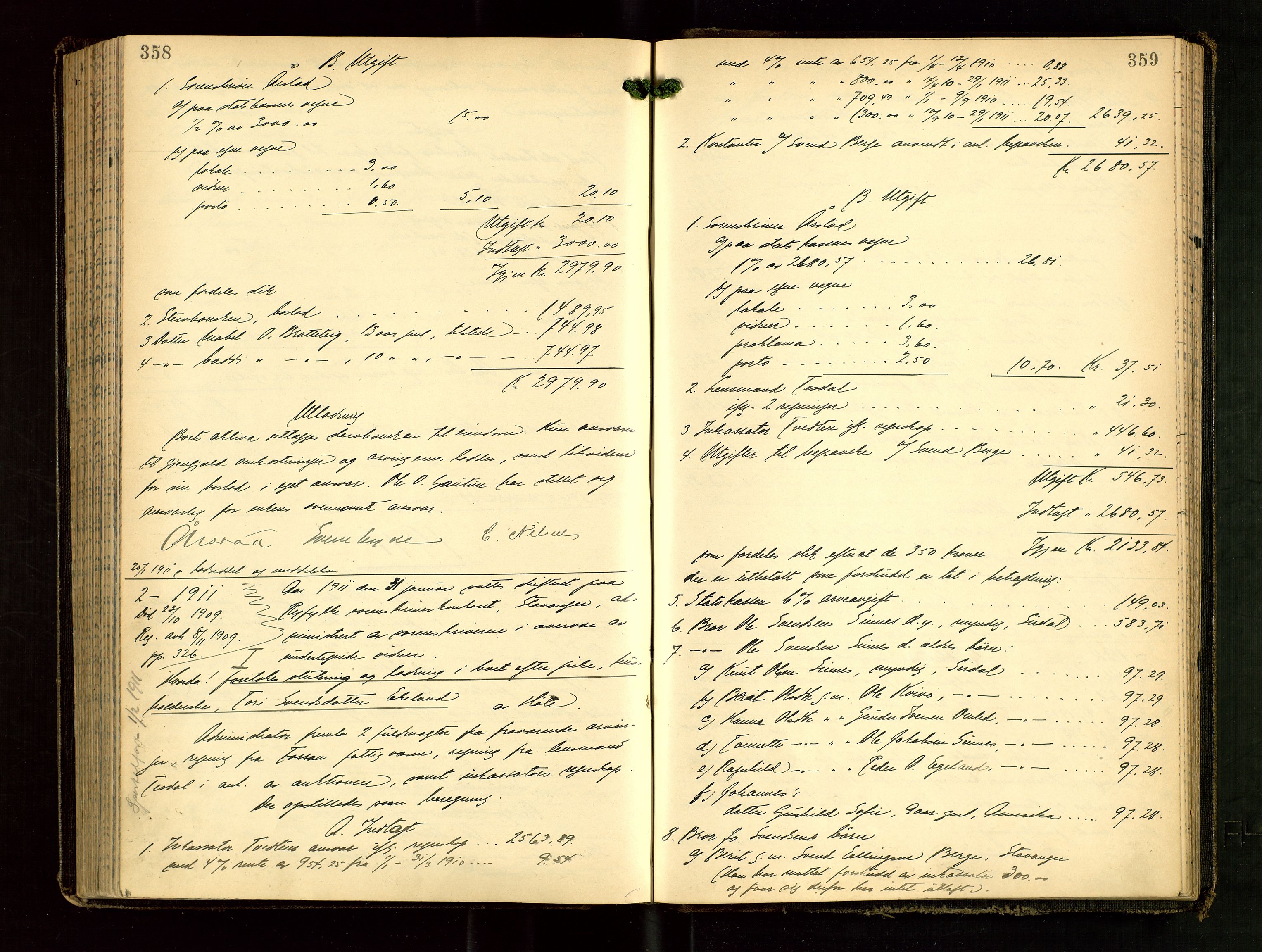Ryfylke tingrett, AV/SAST-A-100055/001/IV/IVG/L0003: Skifteutlodningsprotokoll Med register, 1907-1912, p. 358-359
