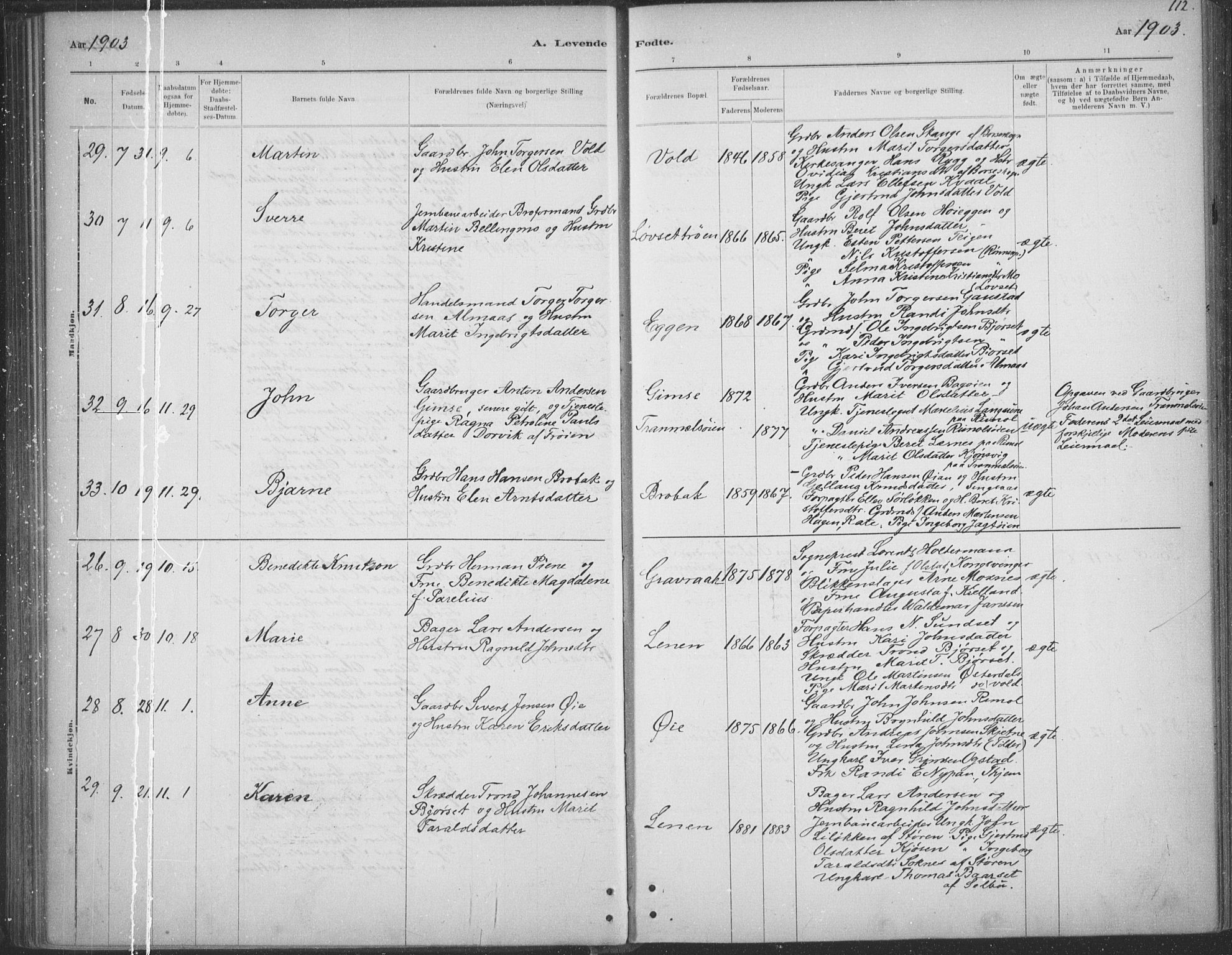 Ministerialprotokoller, klokkerbøker og fødselsregistre - Sør-Trøndelag, AV/SAT-A-1456/691/L1085: Parish register (official) no. 691A17, 1887-1908, p. 112