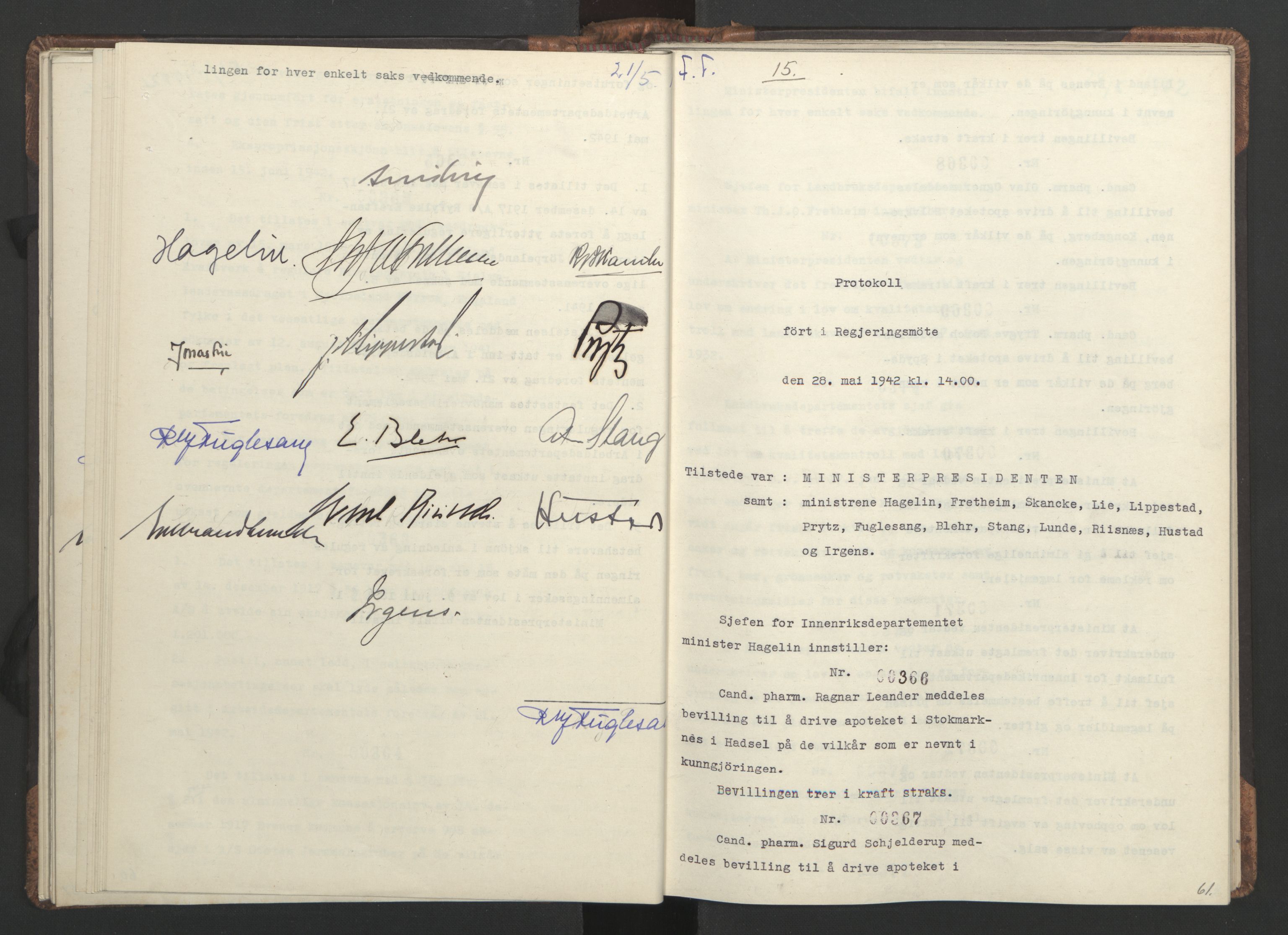 NS-administrasjonen 1940-1945 (Statsrådsekretariatet, de kommisariske statsråder mm), AV/RA-S-4279/D/Da/L0001: Beslutninger og tillegg (1-952 og 1-32), 1942, p. 64