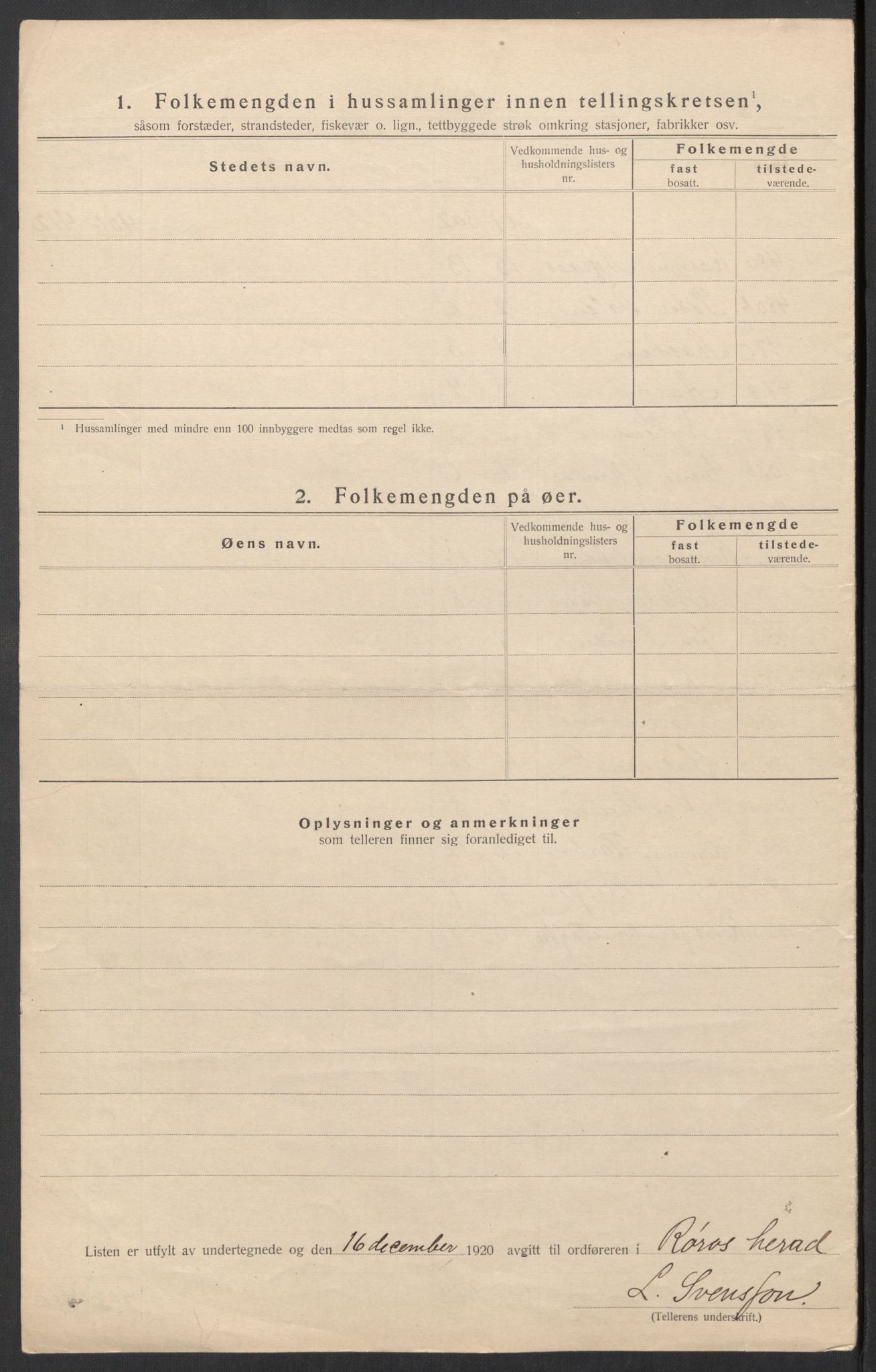 SAT, 1920 census for Røros, 1920, p. 8