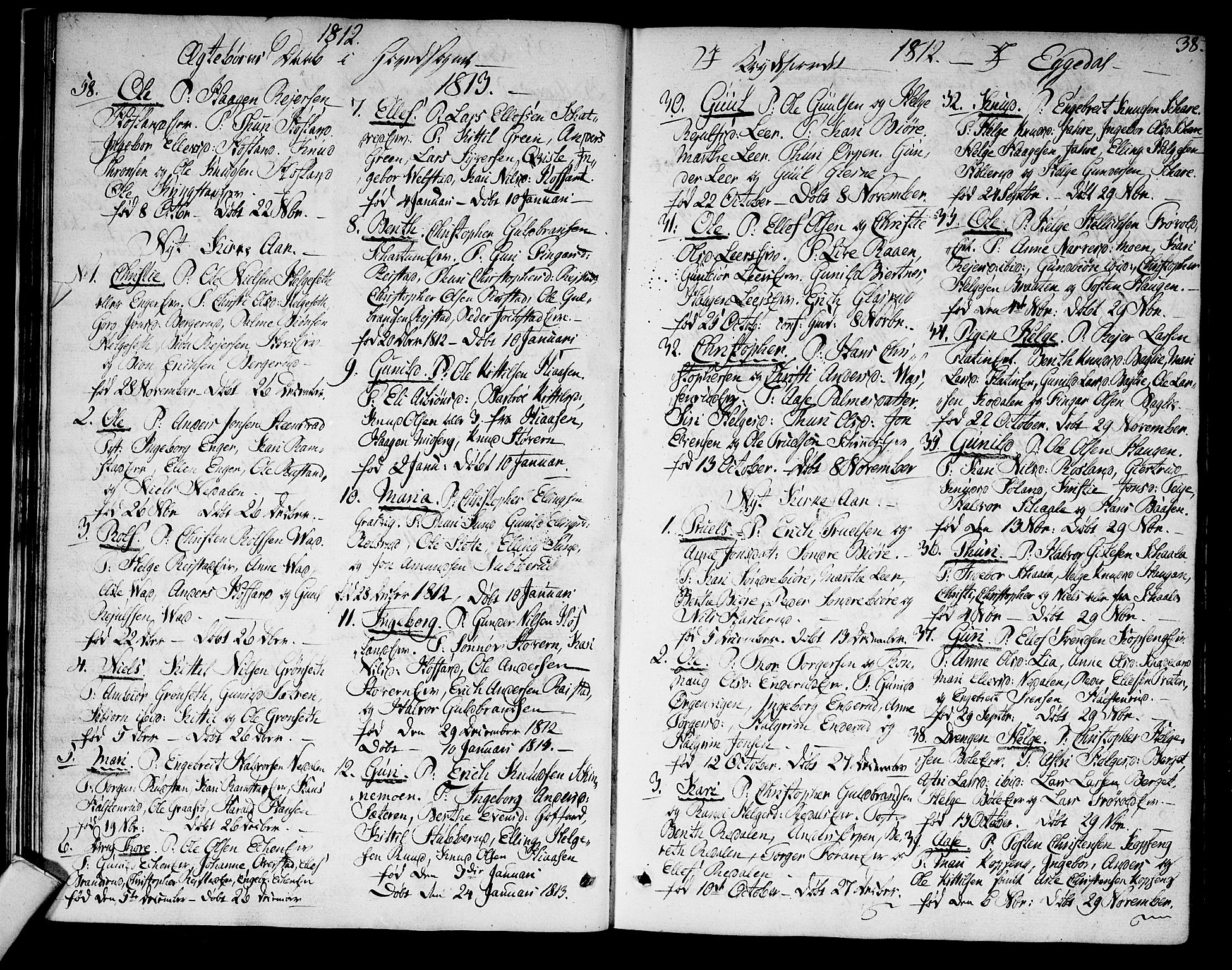 Sigdal kirkebøker, AV/SAKO-A-245/F/Fa/L0004: Parish register (official) no. I 4, 1812-1815, p. 38