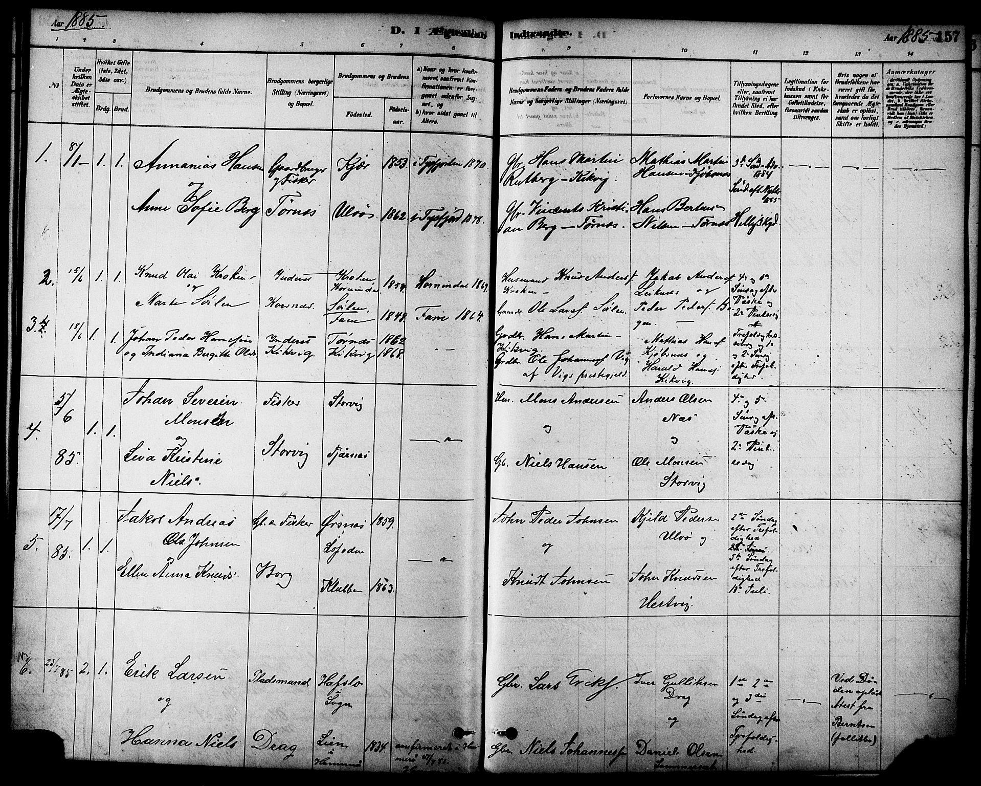 Ministerialprotokoller, klokkerbøker og fødselsregistre - Nordland, AV/SAT-A-1459/861/L0868: Parish register (official) no. 861A03, 1879-1889, p. 157