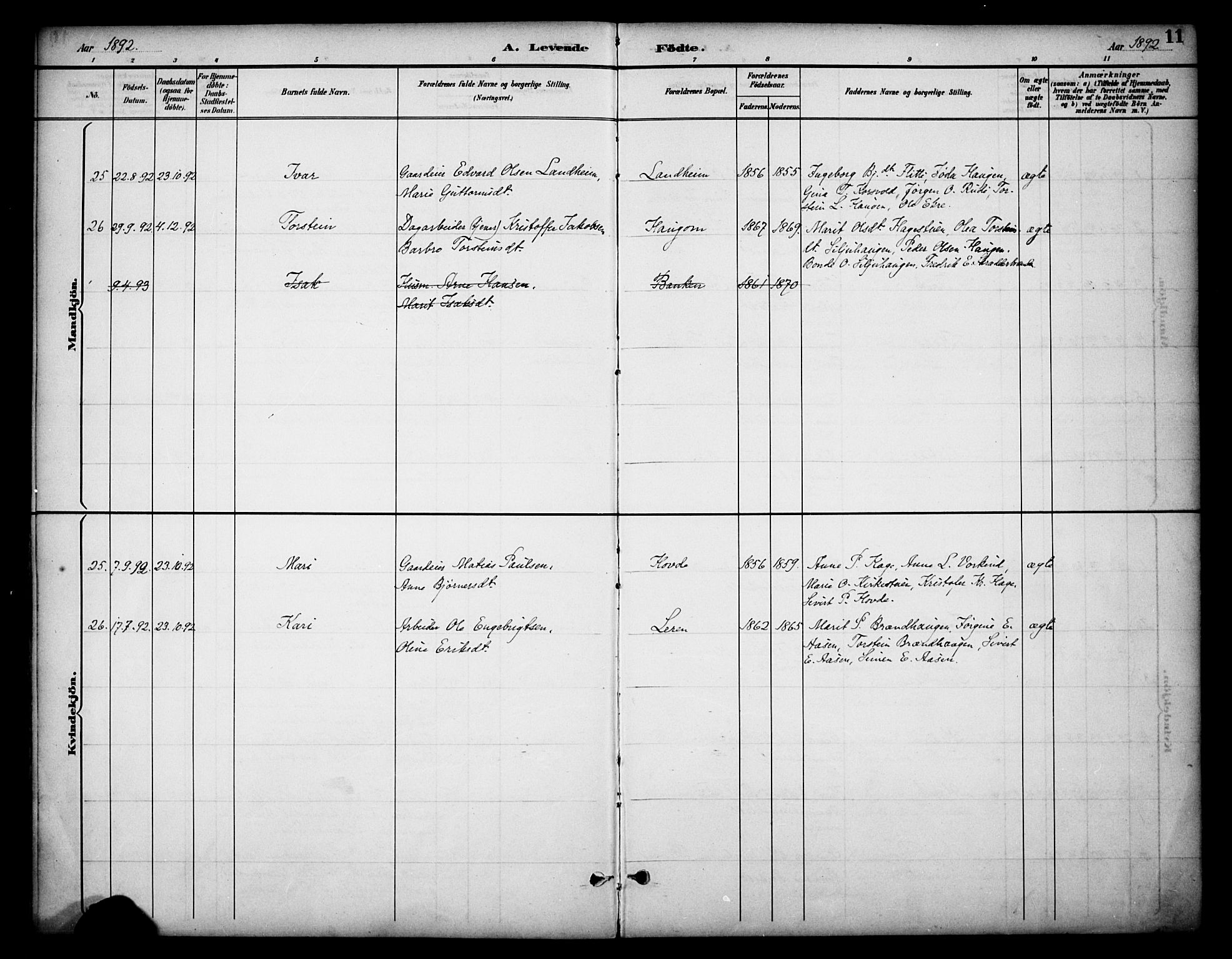 Dovre prestekontor, SAH/PREST-066/H/Ha/Haa/L0003: Parish register (official) no. 3, 1891-1901, p. 11