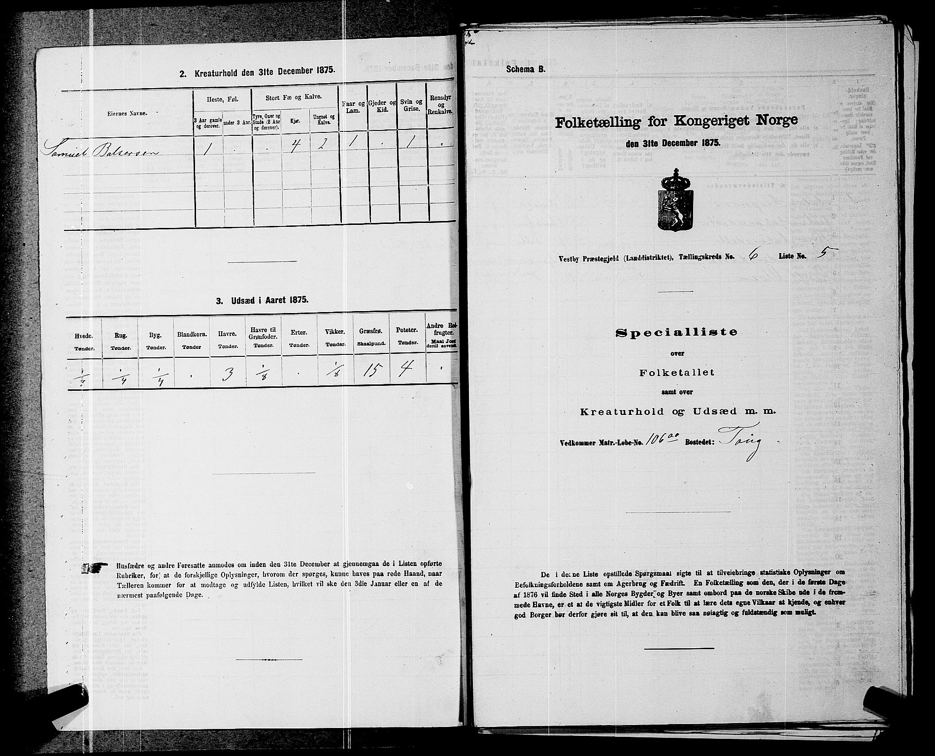 RA, 1875 census for 0211L Vestby/Vestby, Garder og Såner, 1875, p. 898