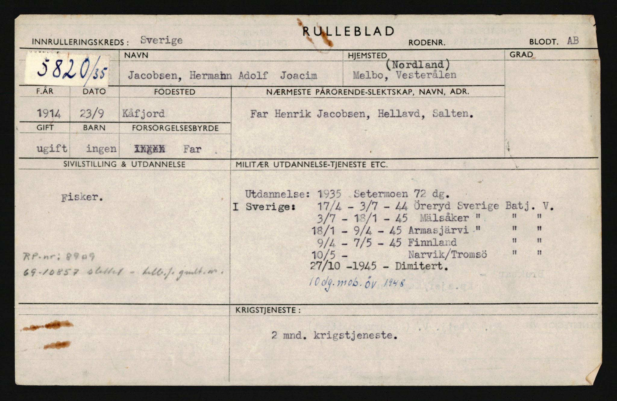 Forsvaret, Troms infanteriregiment nr. 16, AV/RA-RAFA-3146/P/Pa/L0019: Rulleblad for regimentets menige mannskaper, årsklasse 1935, 1935, p. 507