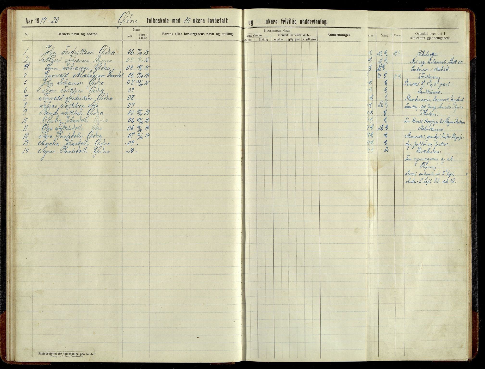 Grindheim kommune - Høyland Skolekrets, ARKSOR/1027GR551/H/L0002: Skoleprotokoll (d), 1913-1956