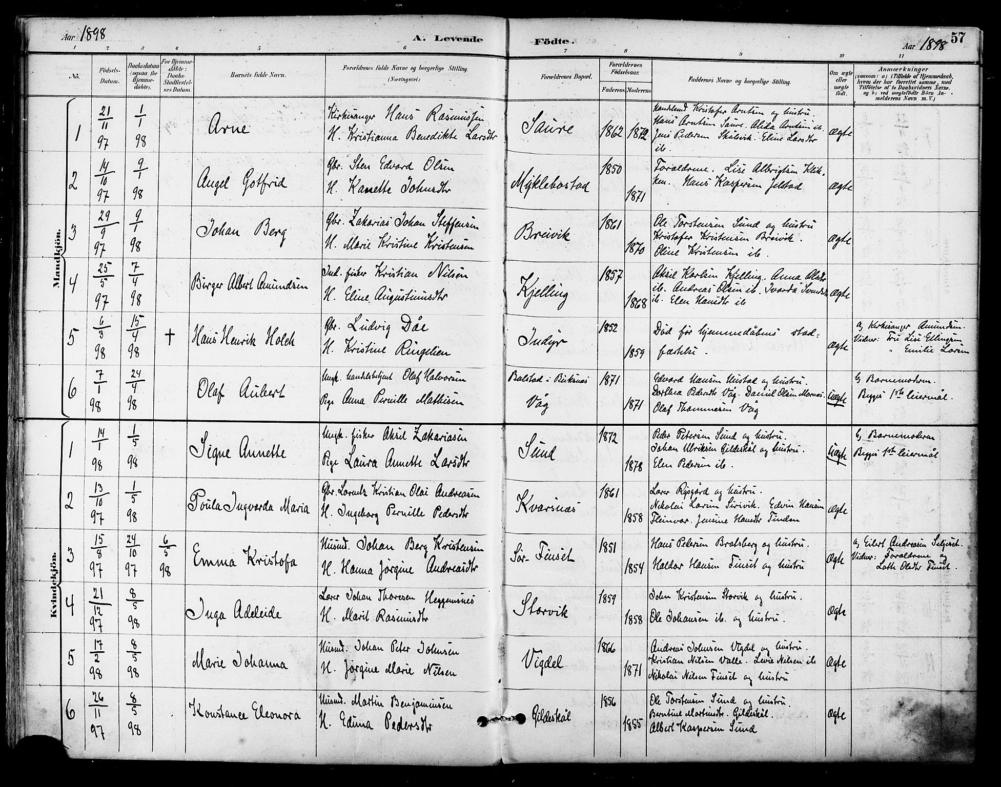 Ministerialprotokoller, klokkerbøker og fødselsregistre - Nordland, SAT/A-1459/805/L0101: Parish register (official) no. 805A07, 1892-1899, p. 57