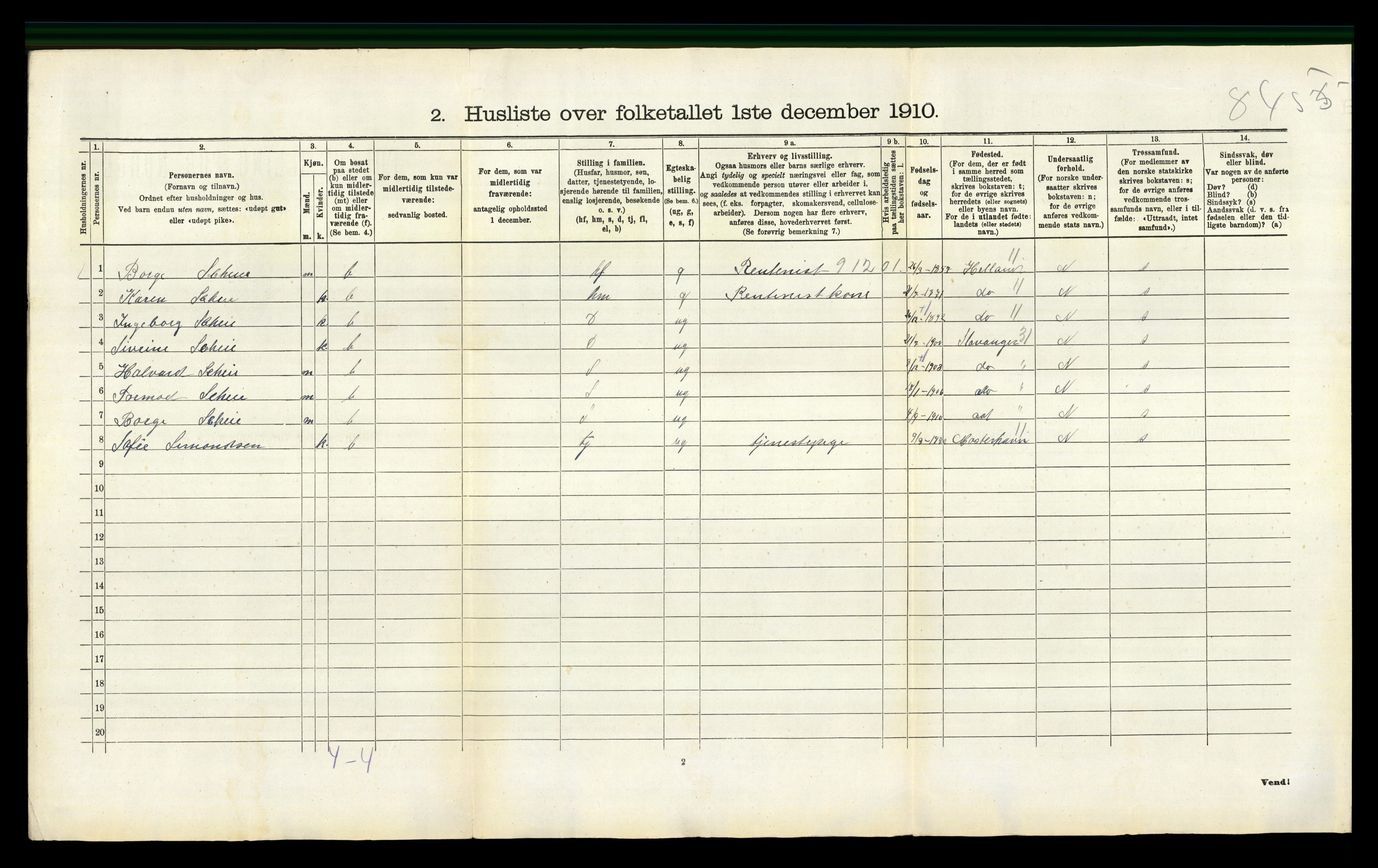 RA, 1910 census for Hetland, 1910, p. 1162