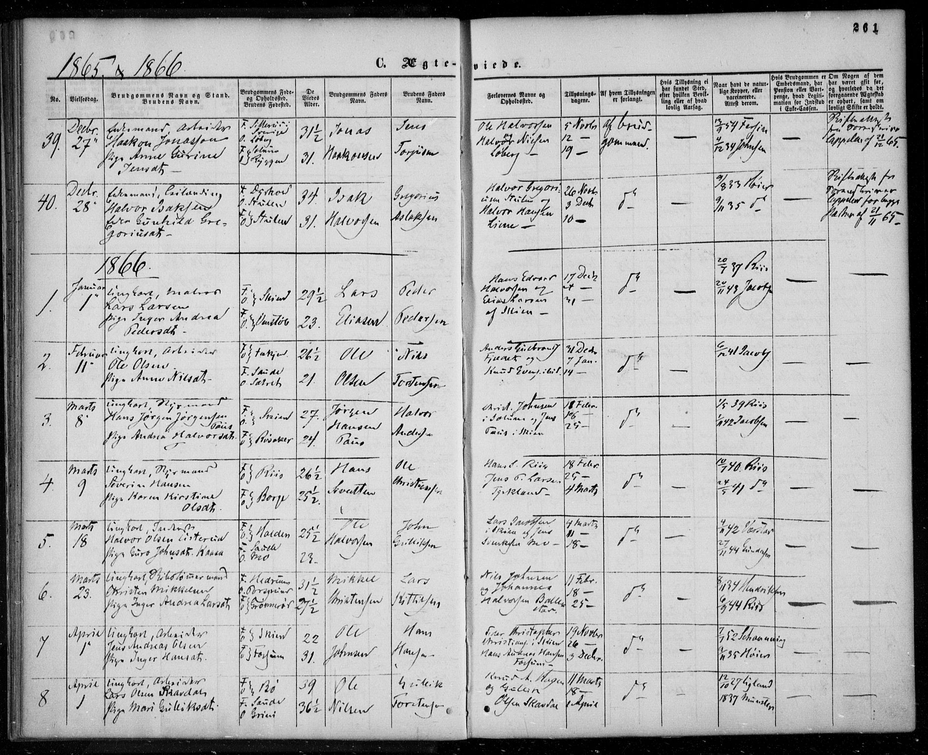 Gjerpen kirkebøker, SAKO/A-265/F/Fa/L0008b: Parish register (official) no. I 8B, 1857-1871, p. 261
