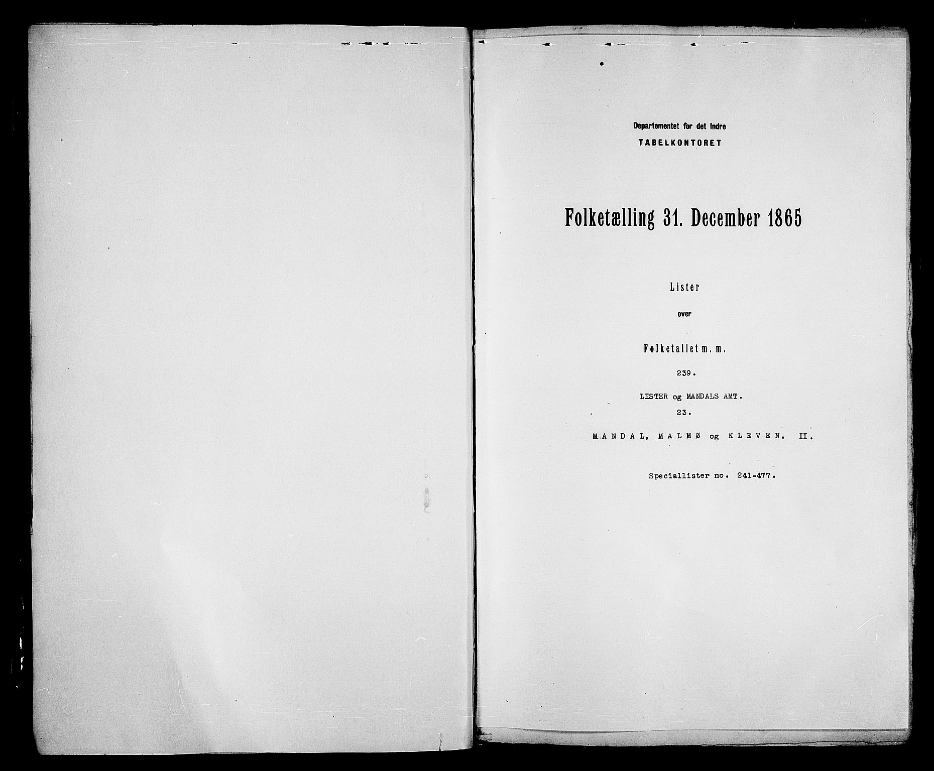 RA, 1865 census for Mandal/Mandal, 1865, p. 486