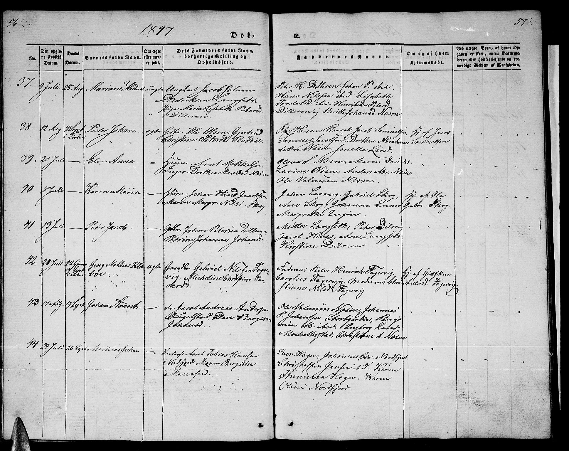 Ministerialprotokoller, klokkerbøker og fødselsregistre - Nordland, AV/SAT-A-1459/838/L0555: Parish register (copy) no. 838C02, 1842-1861, p. 56-57