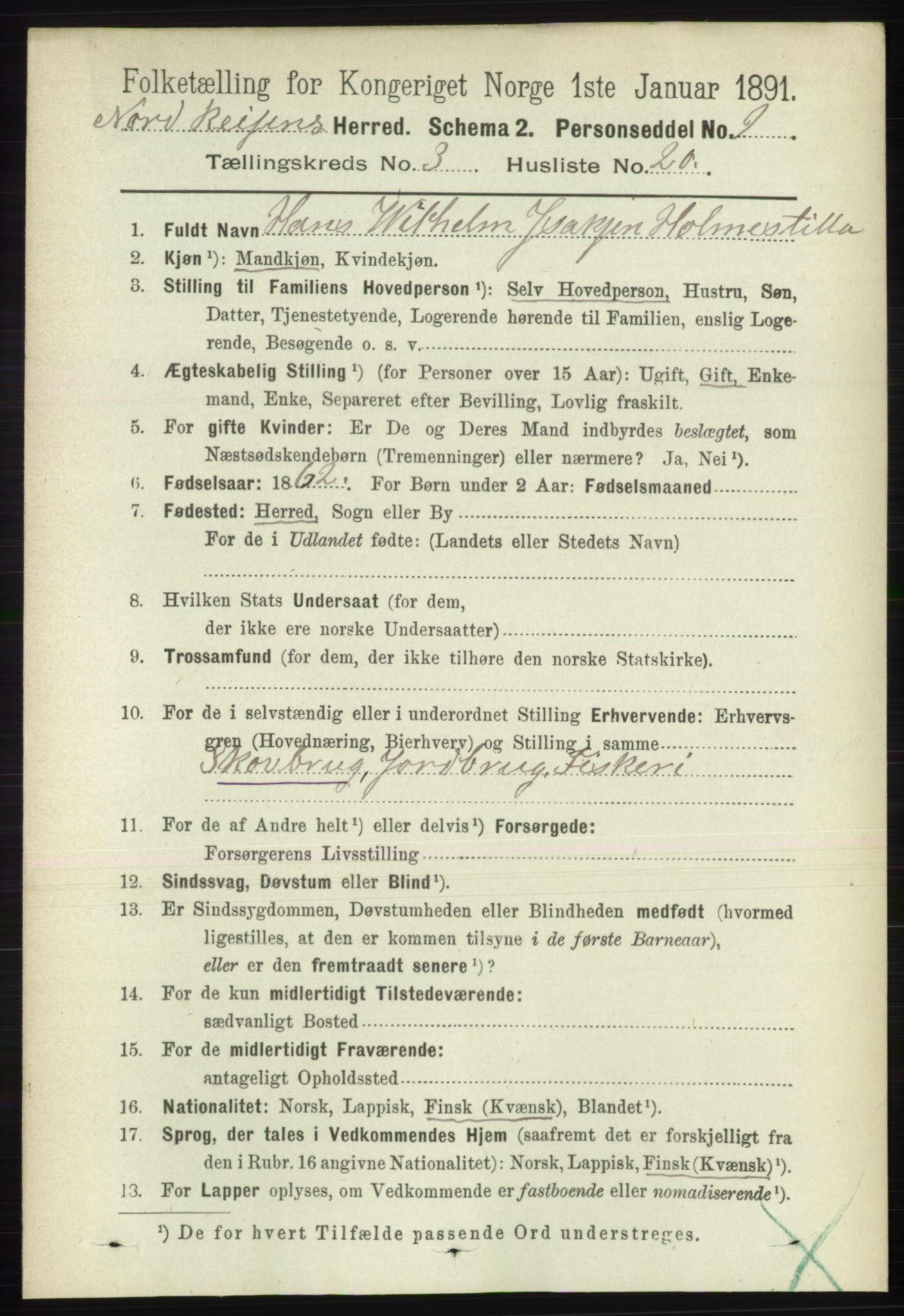 RA, 1891 census for 1942 Nordreisa, 1891, p. 1479