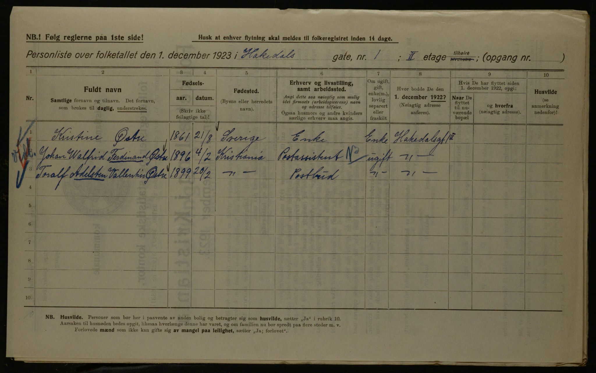 OBA, Municipal Census 1923 for Kristiania, 1923, p. 27283