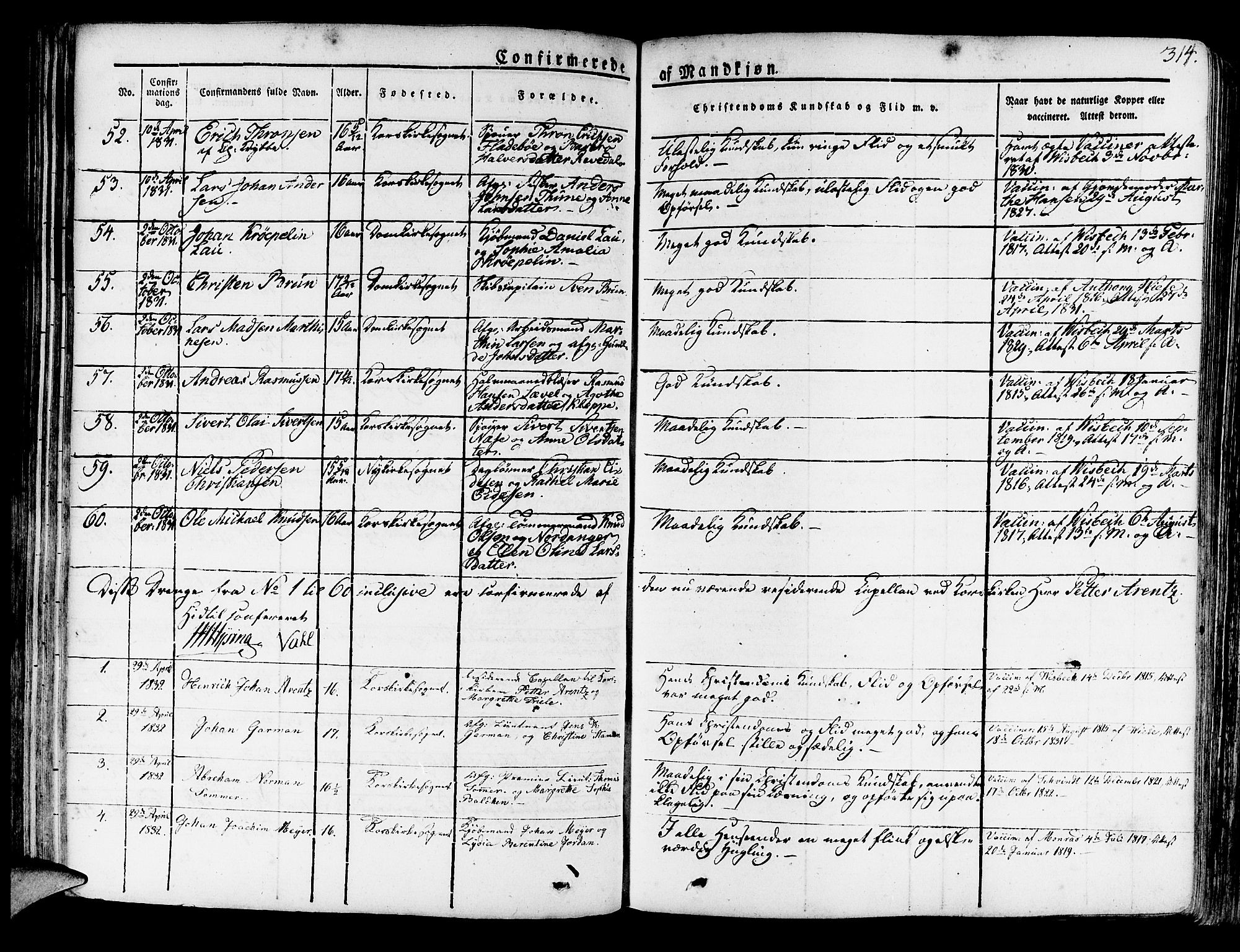 Korskirken sokneprestembete, SAB/A-76101/H/Haa/L0014: Parish register (official) no. A 14, 1823-1835, p. 314
