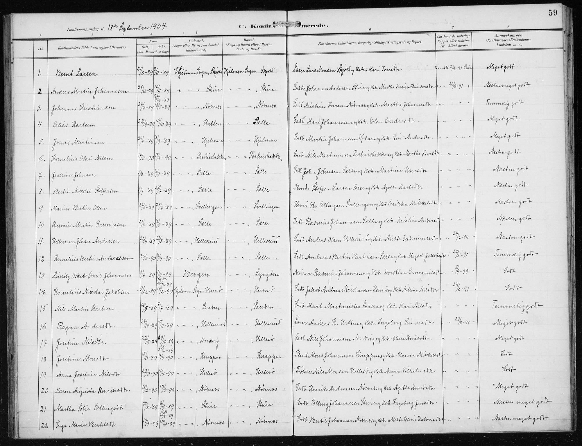 Herdla Sokneprestembete, AV/SAB-A-75701/H/Haa: Parish register (official) no. B 1, 1902-1921, p. 59