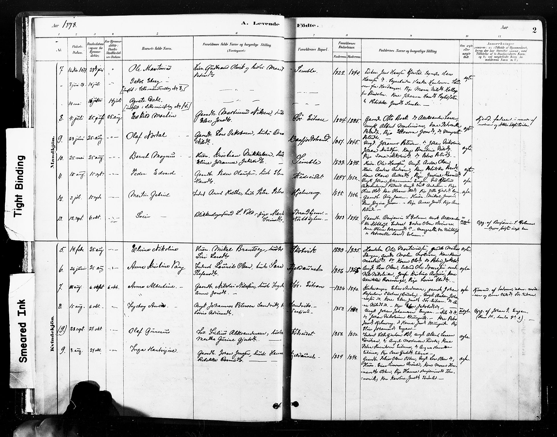 Ministerialprotokoller, klokkerbøker og fødselsregistre - Nord-Trøndelag, SAT/A-1458/789/L0705: Parish register (official) no. 789A01, 1878-1910, p. 2