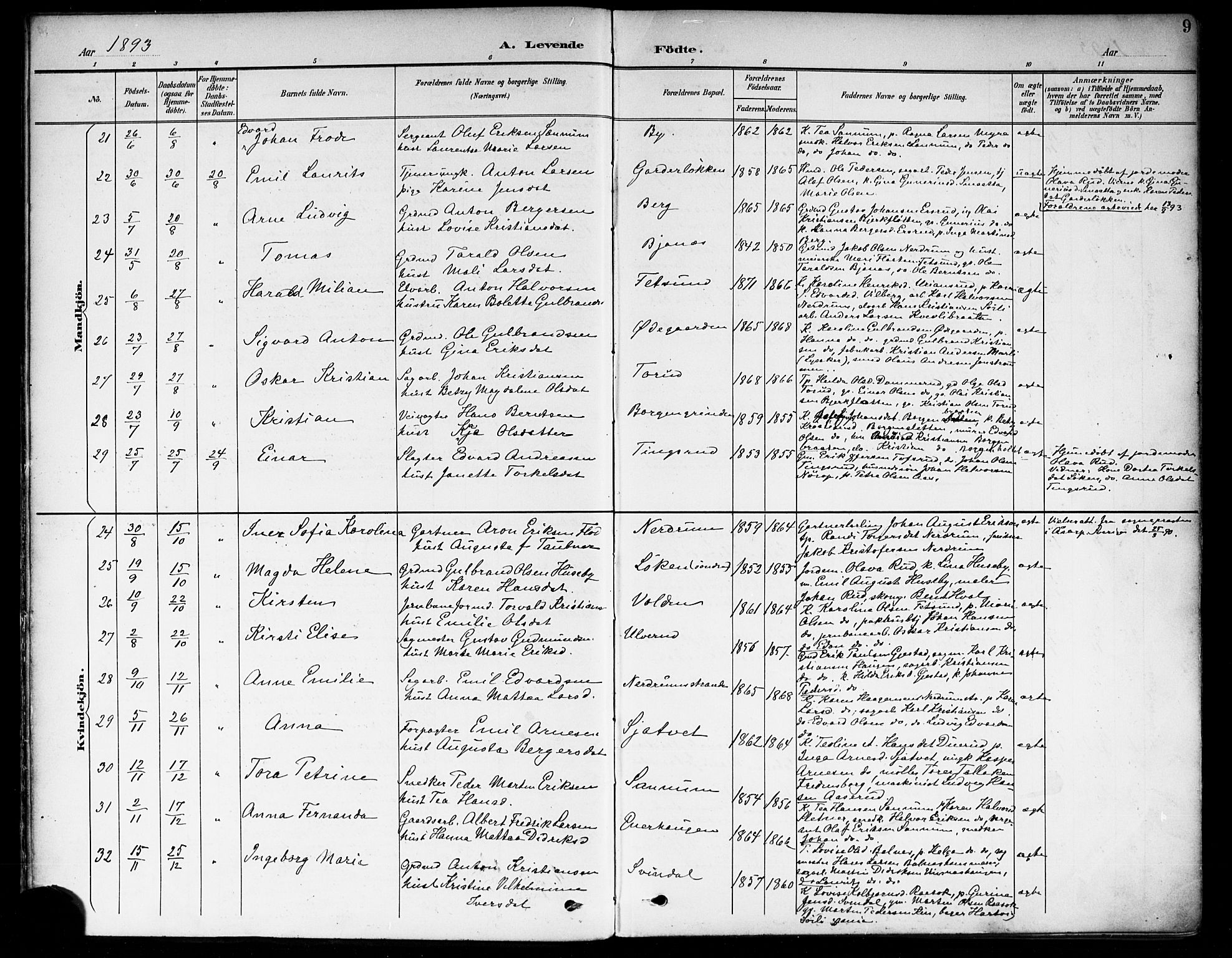 Fet prestekontor Kirkebøker, AV/SAO-A-10370a/F/Fa/L0015: Parish register (official) no. I 15, 1892-1904, p. 9