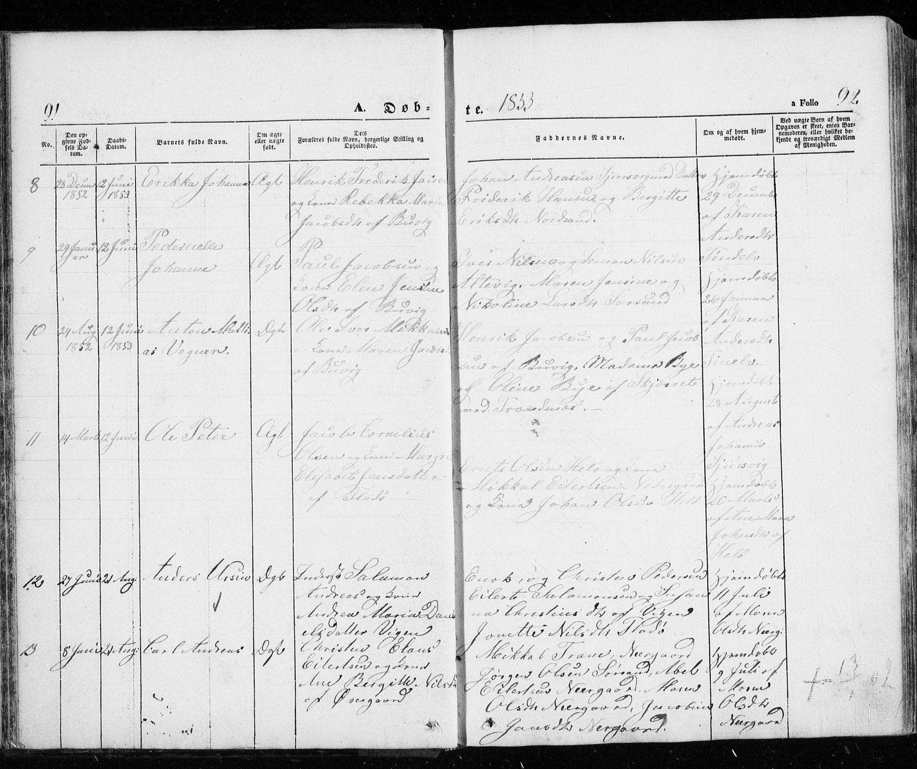 Trondenes sokneprestkontor, SATØ/S-1319/H/Ha/L0010kirke: Parish register (official) no. 10, 1840-1865, p. 91-92
