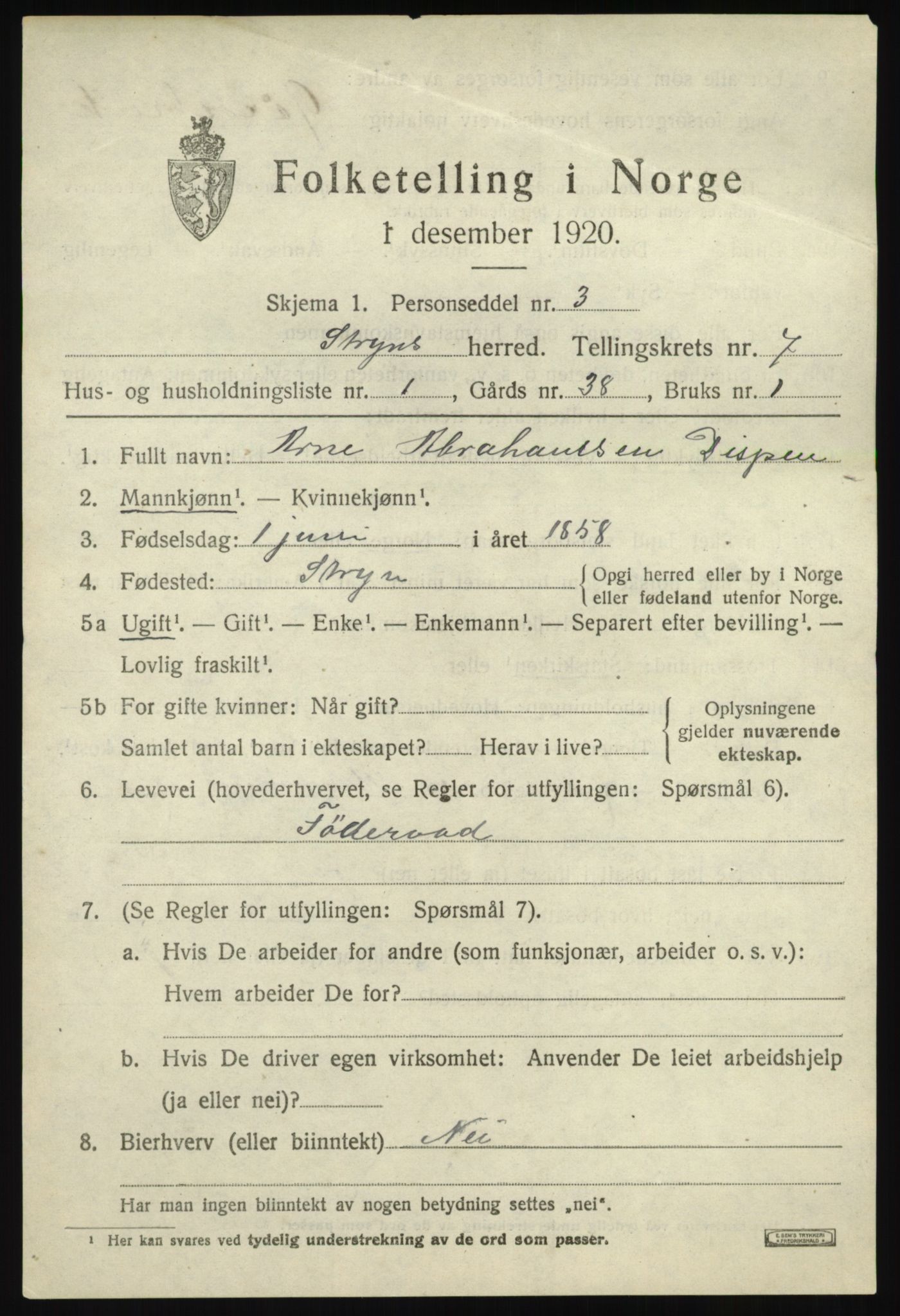 SAB, 1920 census for Stryn, 1920, p. 3226