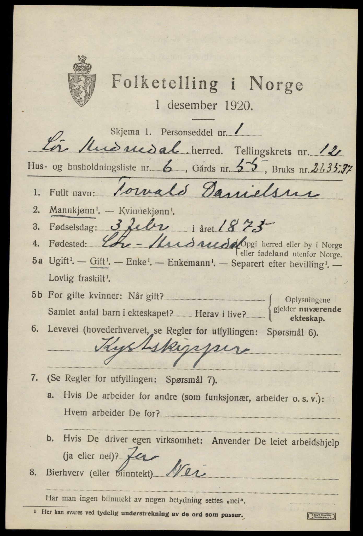 SAK, 1920 census for Sør-Audnedal, 1920, p. 4557