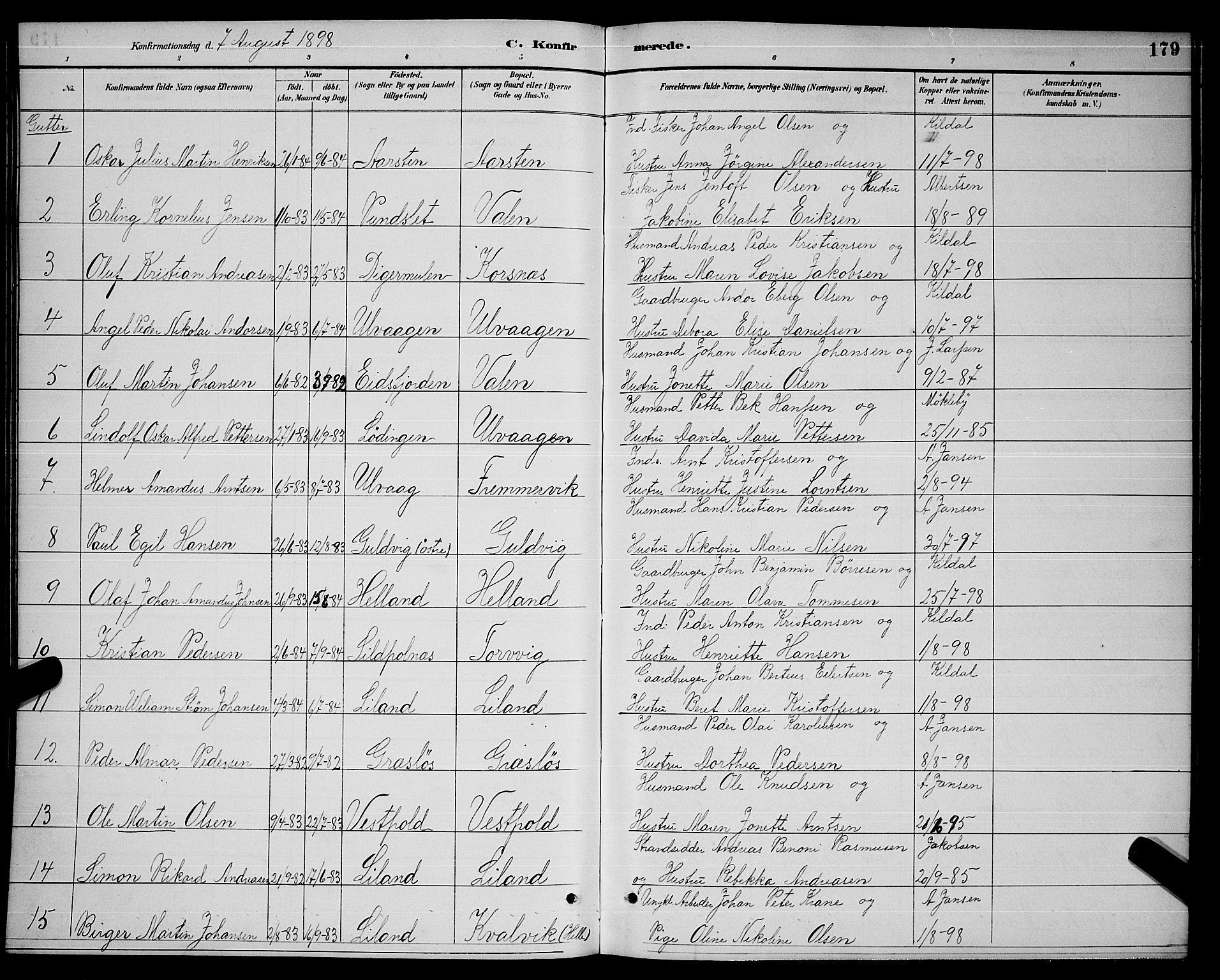 Ministerialprotokoller, klokkerbøker og fødselsregistre - Nordland, AV/SAT-A-1459/874/L1077: Parish register (copy) no. 874C06, 1891-1900, p. 179