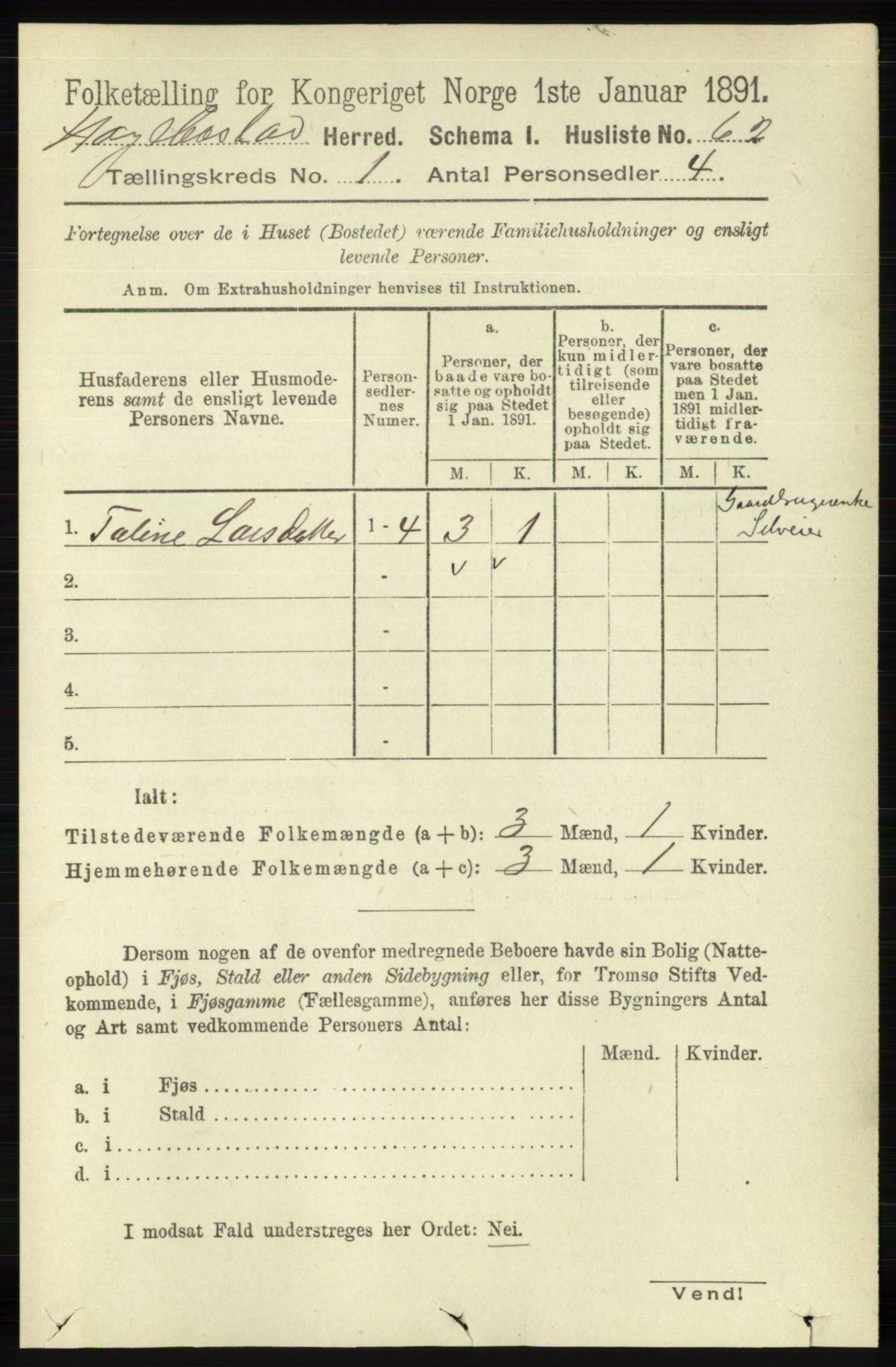 RA, 1891 census for 1034 Hægebostad, 1891, p. 84