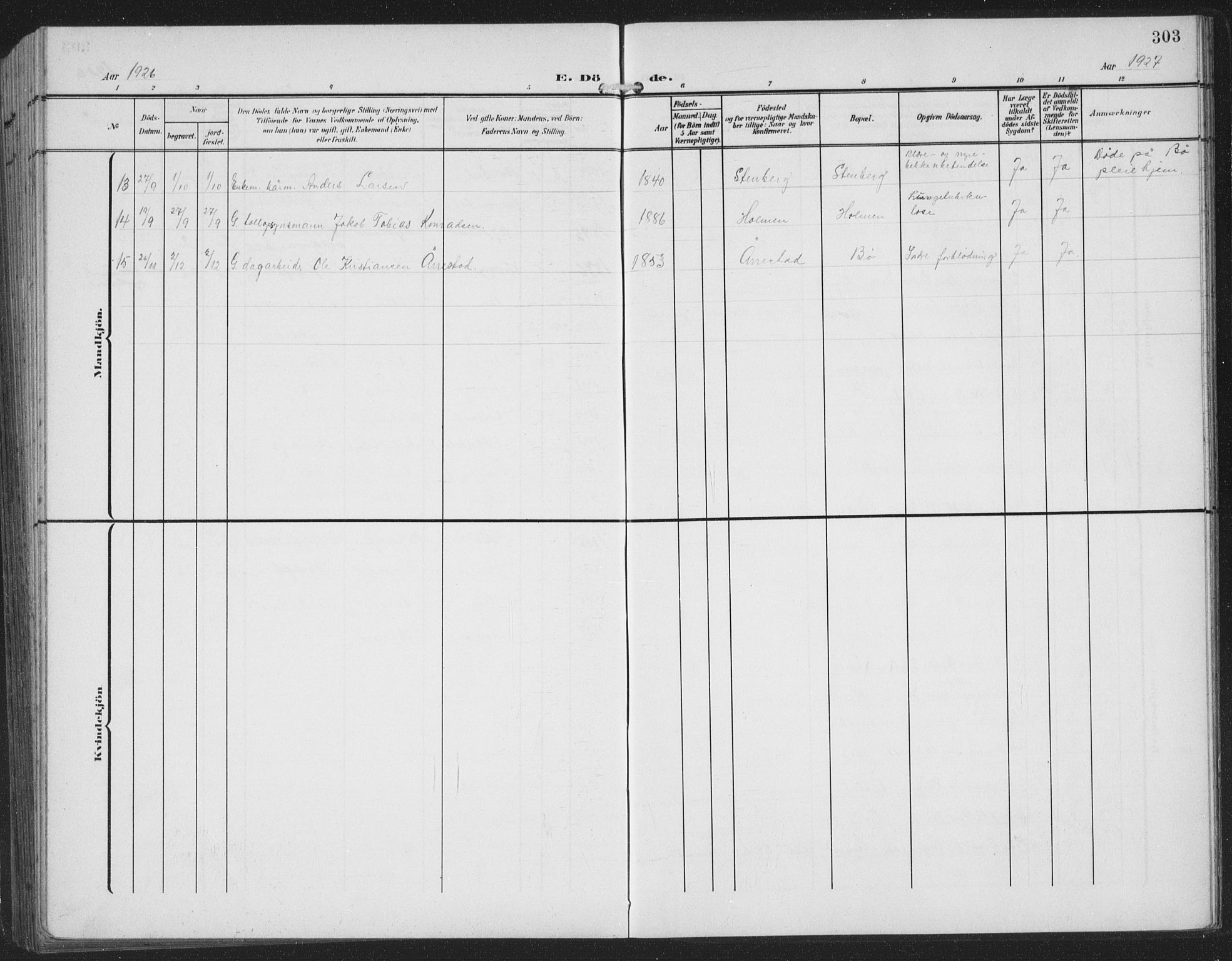 Sokndal sokneprestkontor, AV/SAST-A-101808: Parish register (copy) no. B 8, 1908-1934, p. 303