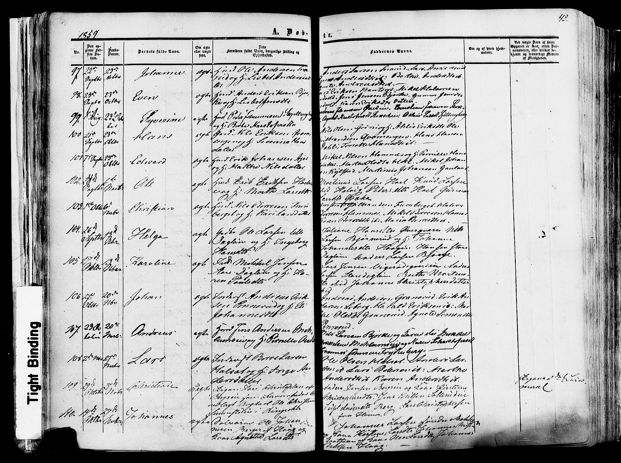 Vang prestekontor, Hedmark, SAH/PREST-008/H/Ha/Haa/L0013: Parish register (official) no. 13, 1855-1879, p. 43