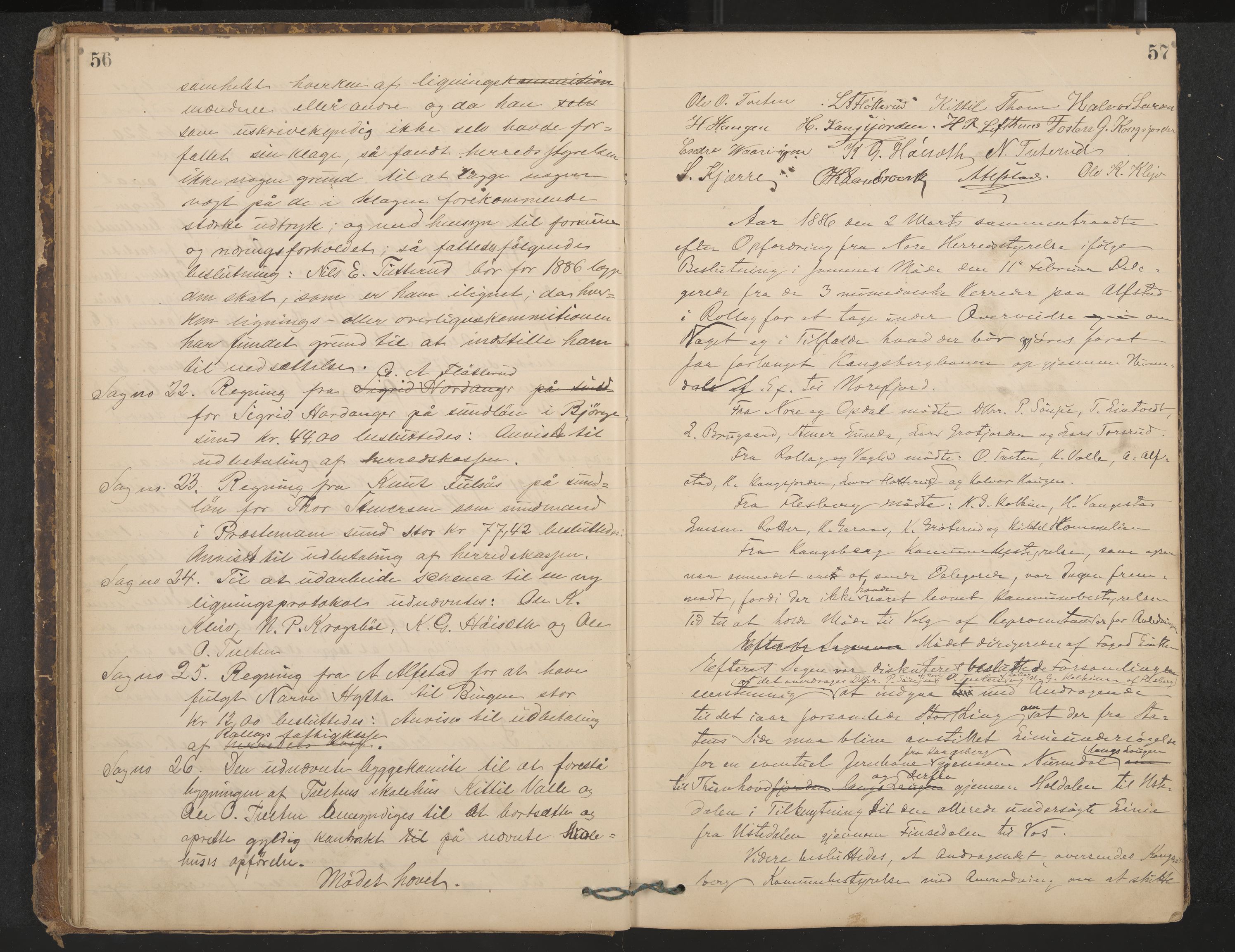 Rollag formannskap og sentraladministrasjon, IKAK/0632021-2/A/Aa/L0003: Møtebok, 1884-1897, p. 56-57