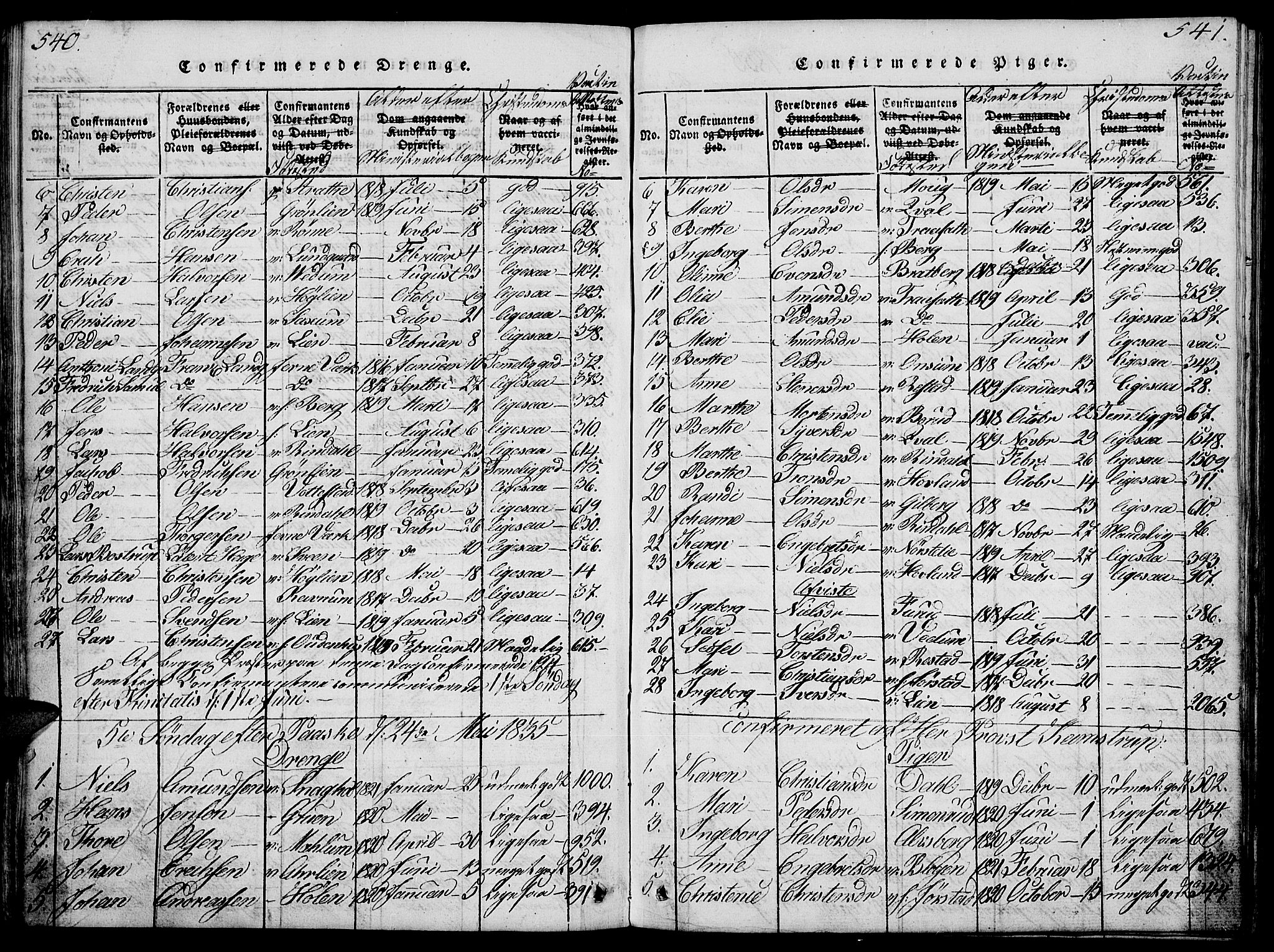 Fåberg prestekontor, SAH/PREST-086/H/Ha/Hab/L0004: Parish register (copy) no. 4, 1818-1837, p. 540-541