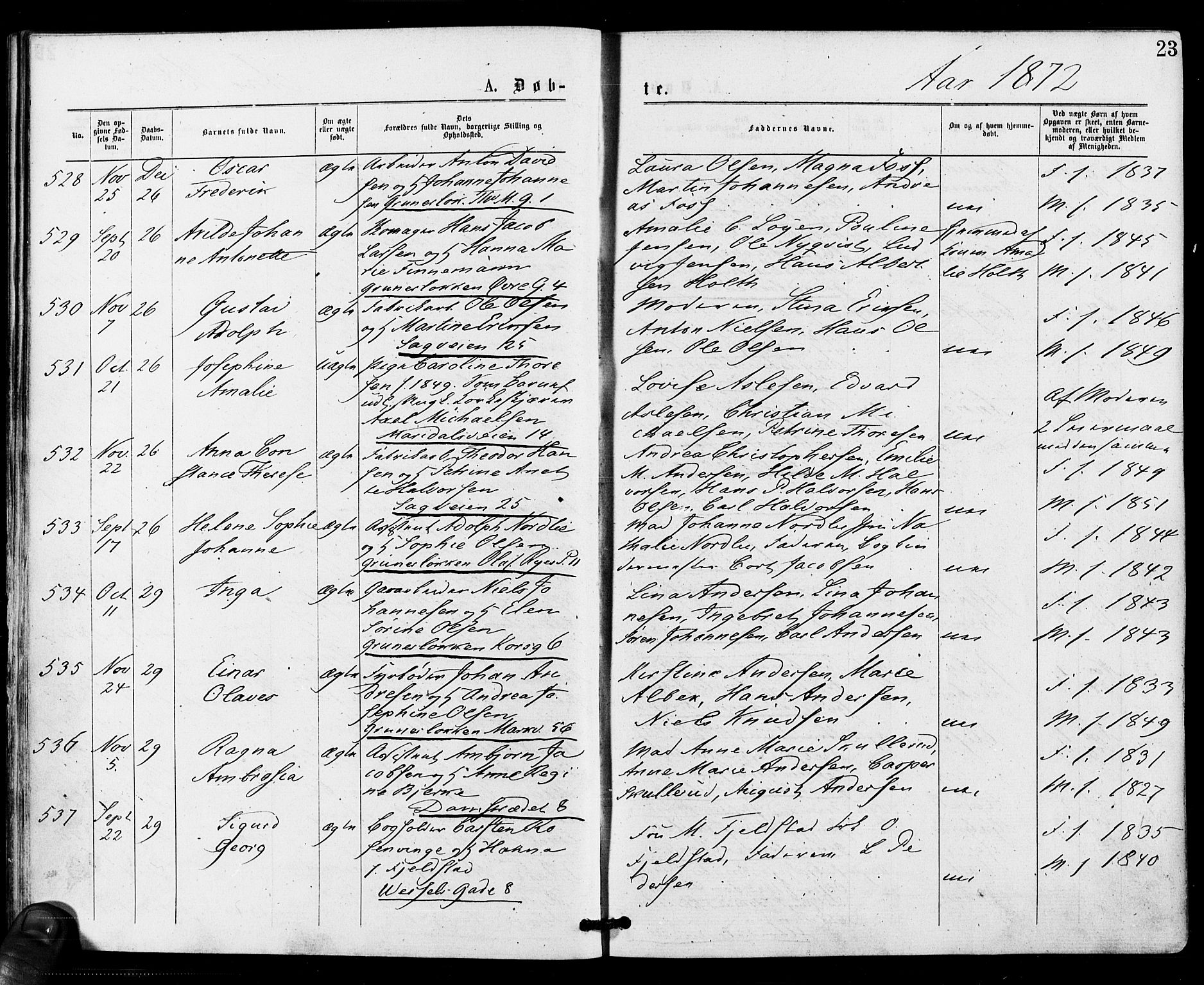 Gamle Aker prestekontor Kirkebøker, AV/SAO-A-10617a/F/L0004: Parish register (official) no. 4, 1872-1879, p. 23