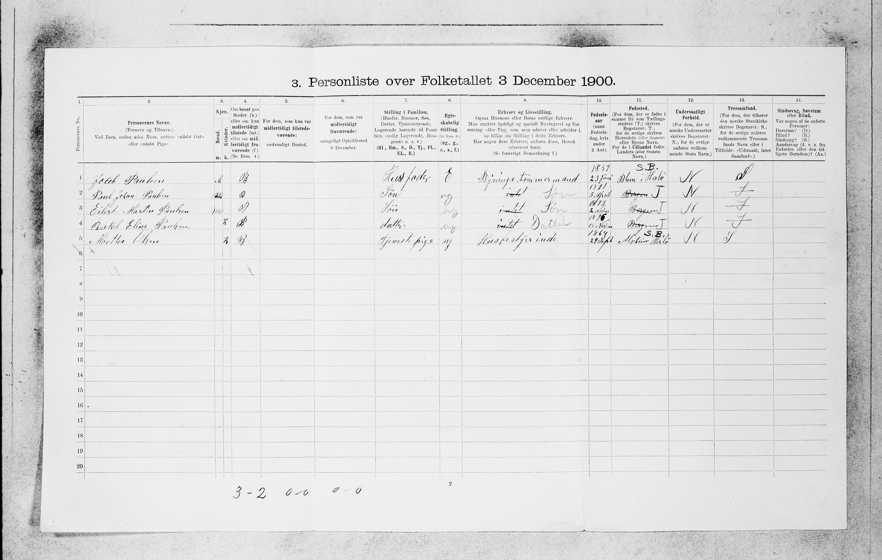 SAB, 1900 census for Bergen, 1900, p. 9216