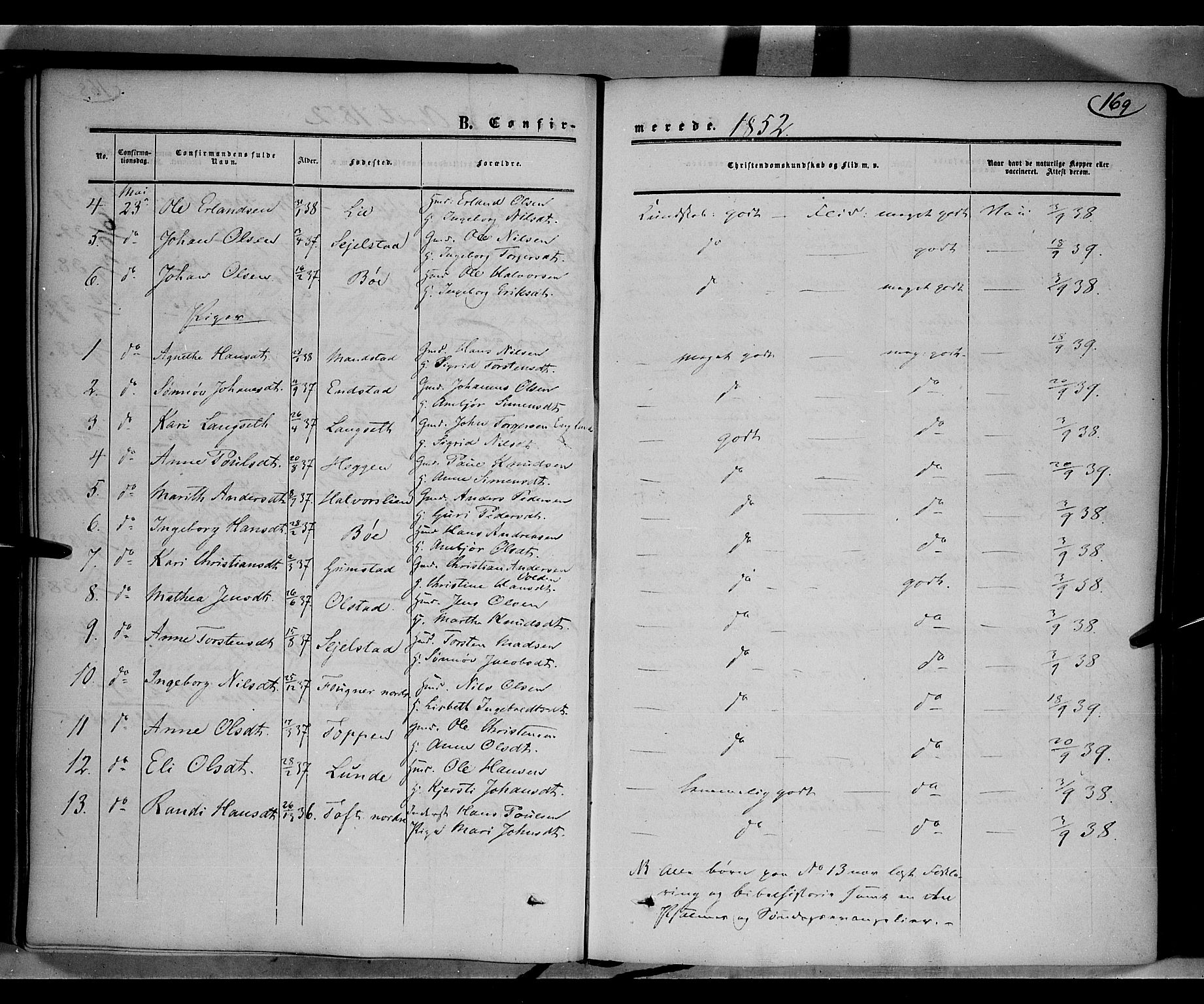 Gausdal prestekontor, AV/SAH-PREST-090/H/Ha/Haa/L0008: Parish register (official) no. 8, 1850-1861, p. 169