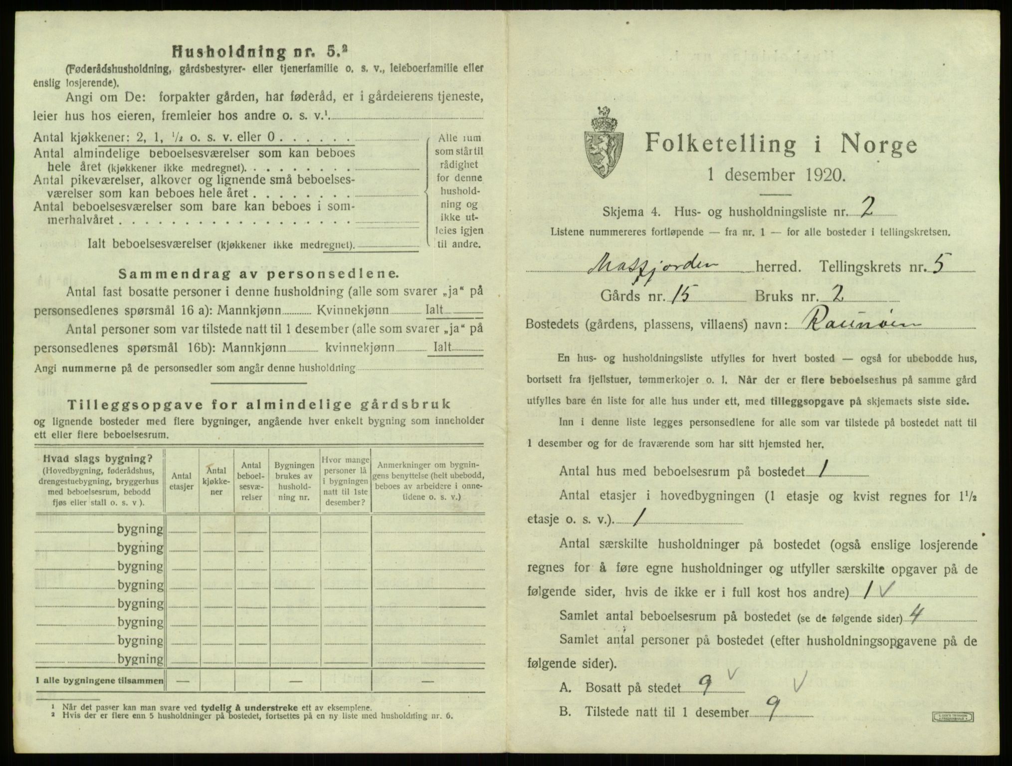 SAB, 1920 census for Masfjorden, 1920, p. 248