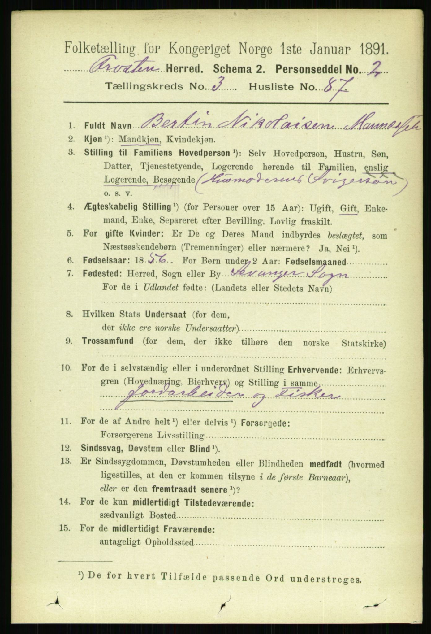 RA, 1891 census for 1717 Frosta, 1891, p. 2430