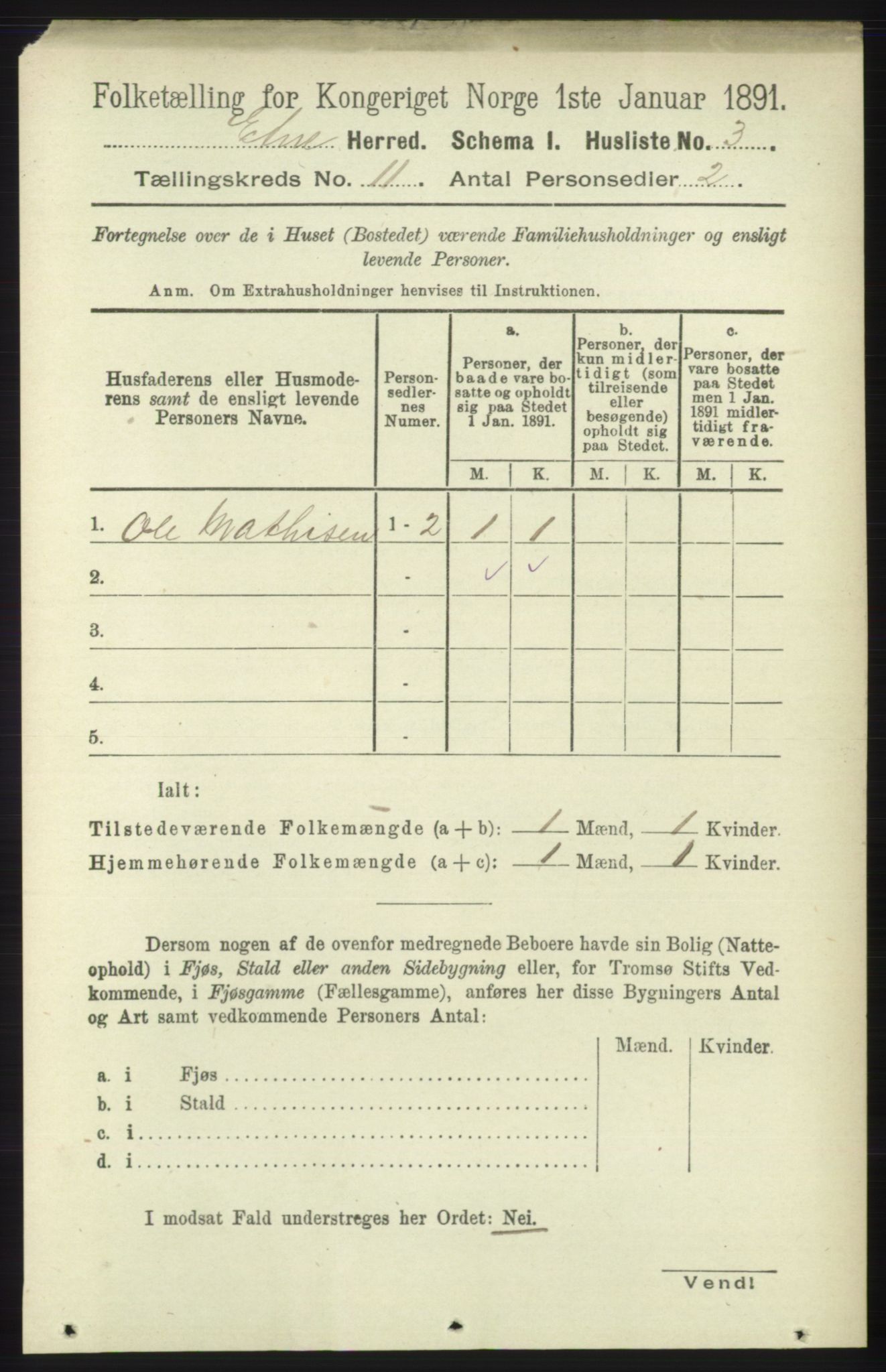RA, 1891 census for 1211 Etne, 1891, p. 2205