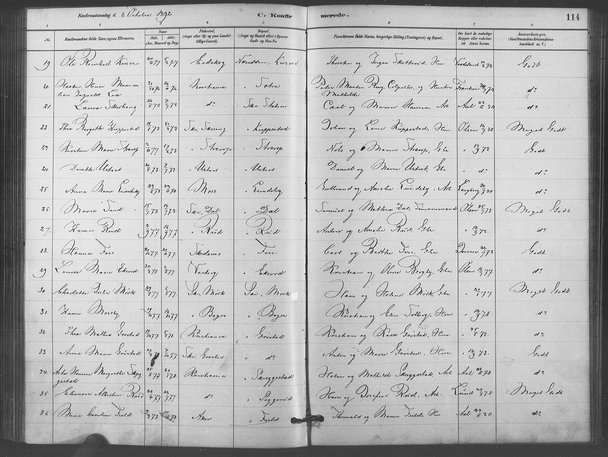 Kråkstad prestekontor Kirkebøker, SAO/A-10125a/F/Fb/L0001: Parish register (official) no. II 1, 1880-1892, p. 114