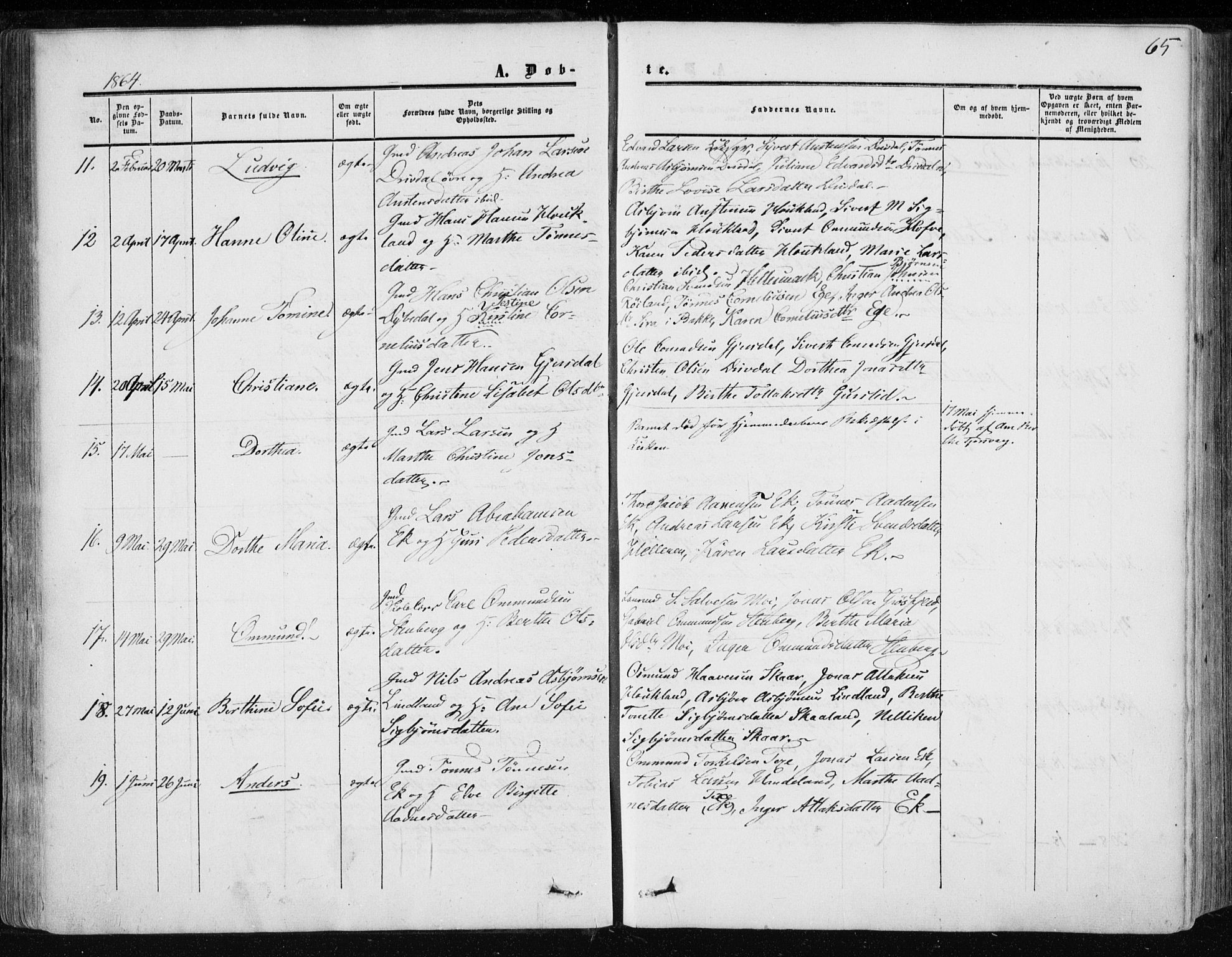 Lund sokneprestkontor, AV/SAST-A-101809/S06/L0009: Parish register (official) no. A 8, 1853-1877, p. 65