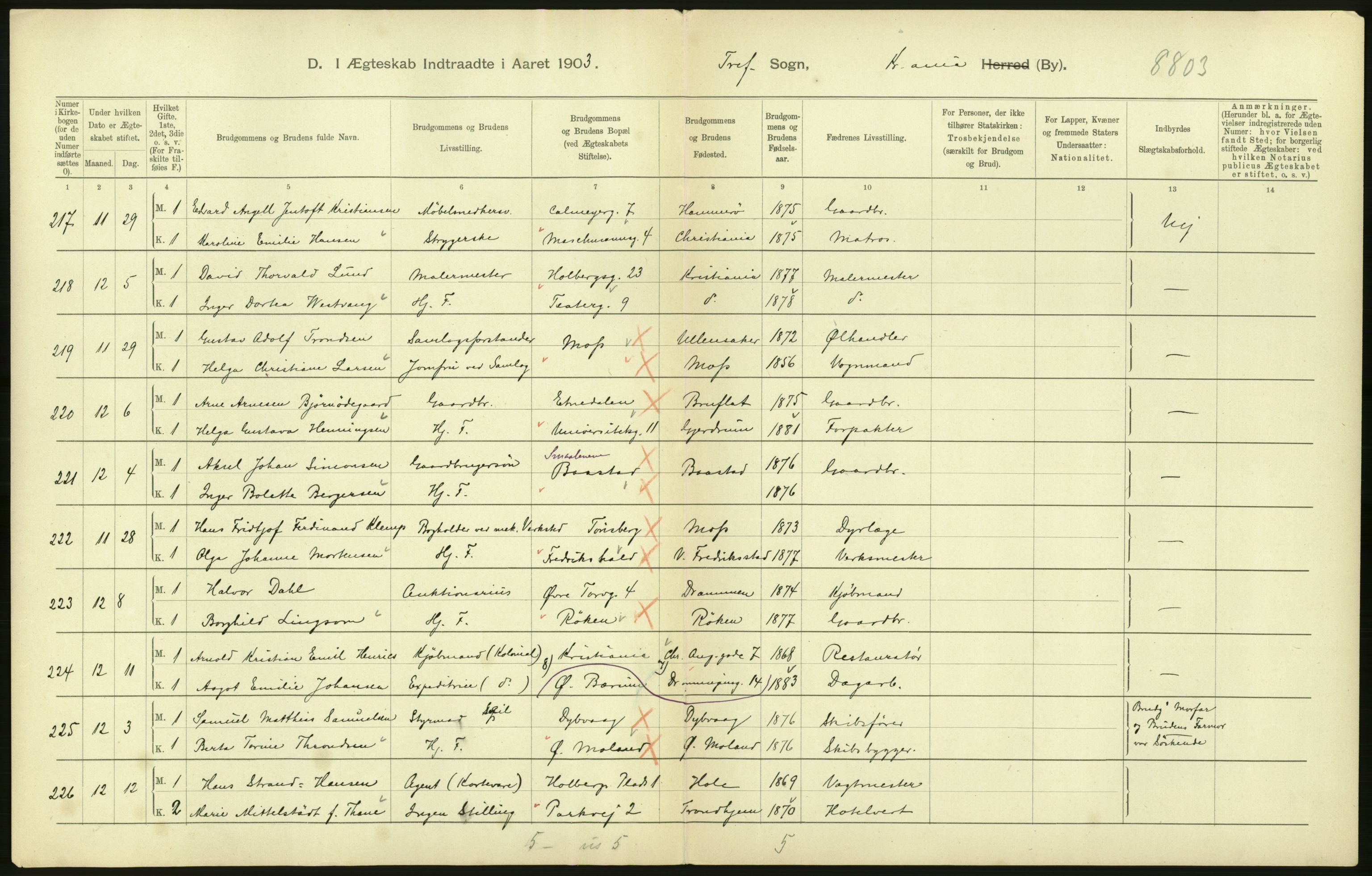 Statistisk sentralbyrå, Sosiodemografiske emner, Befolkning, AV/RA-S-2228/D/Df/Dfa/Dfaa/L0004: Kristiania: Gifte, døde, 1903, p. 590