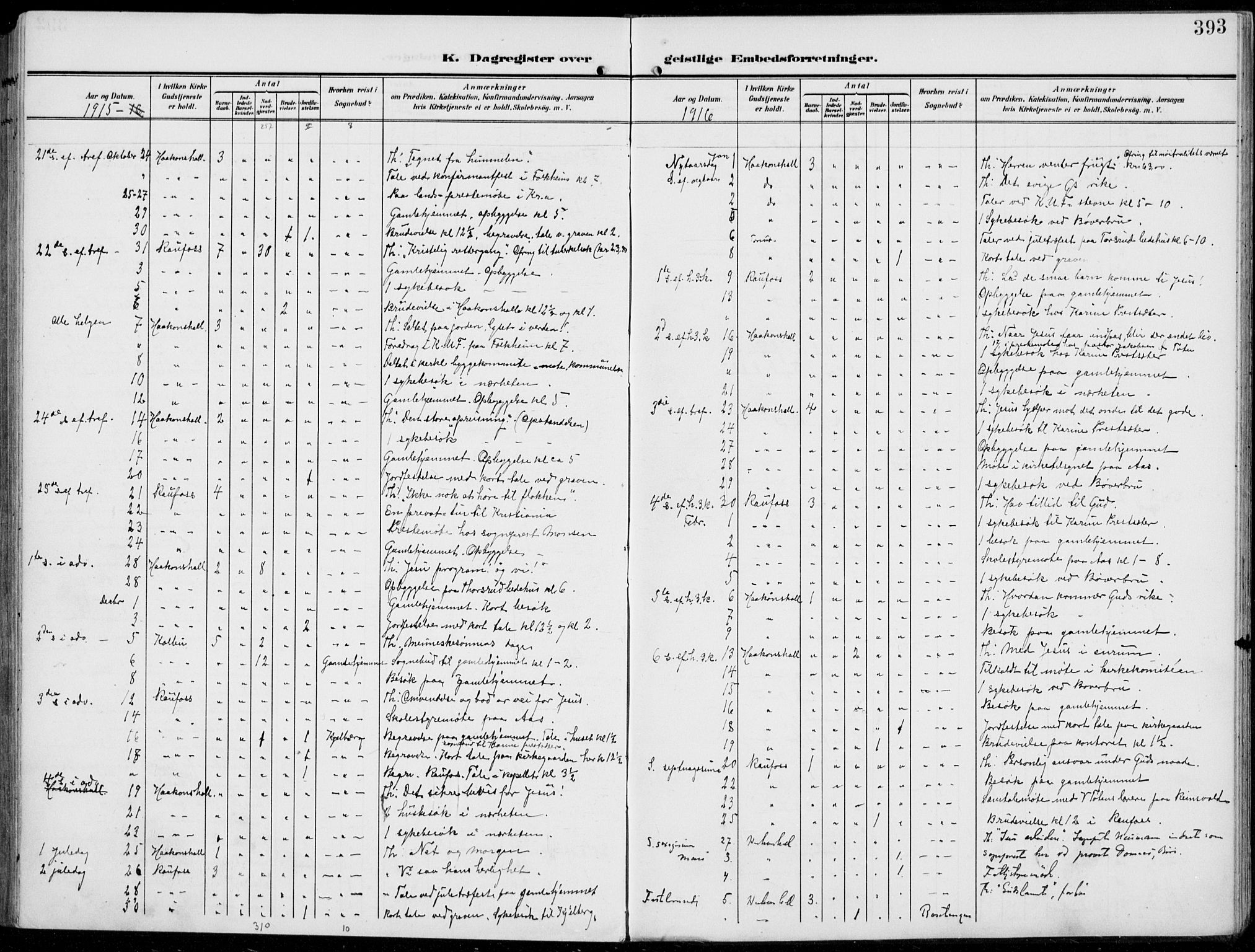 Vestre Toten prestekontor, SAH/PREST-108/H/Ha/Haa/L0014: Parish register (official) no. 14, 1907-1920, p. 393